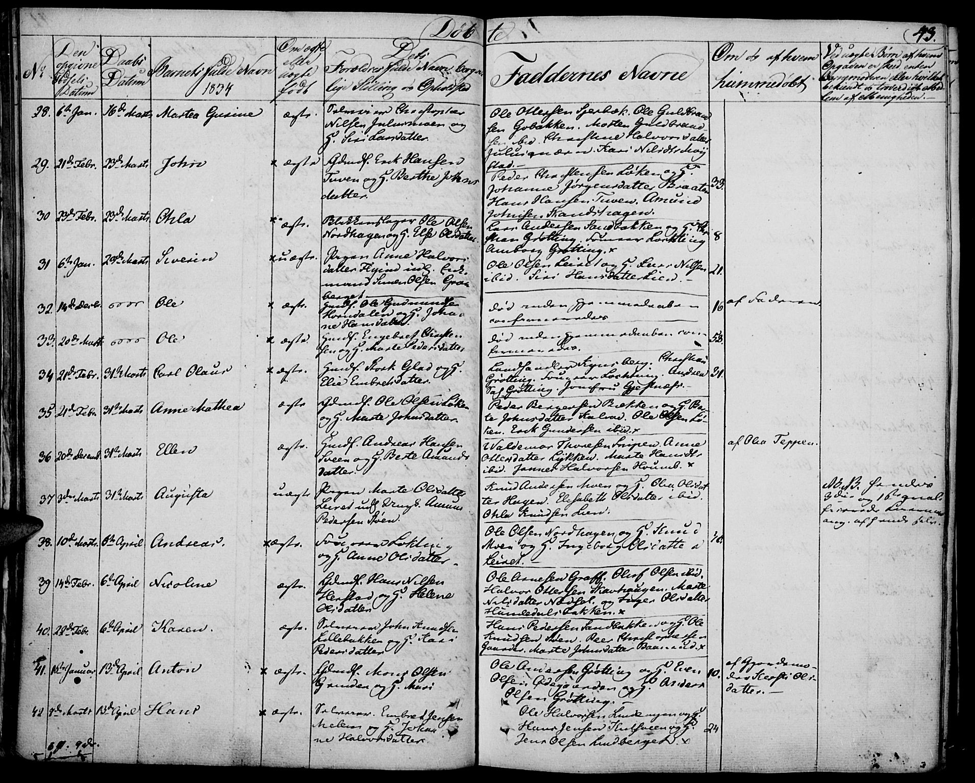 Elverum prestekontor, AV/SAH-PREST-044/H/Ha/Haa/L0008: Parish register (official) no. 8, 1830-1842, p. 43