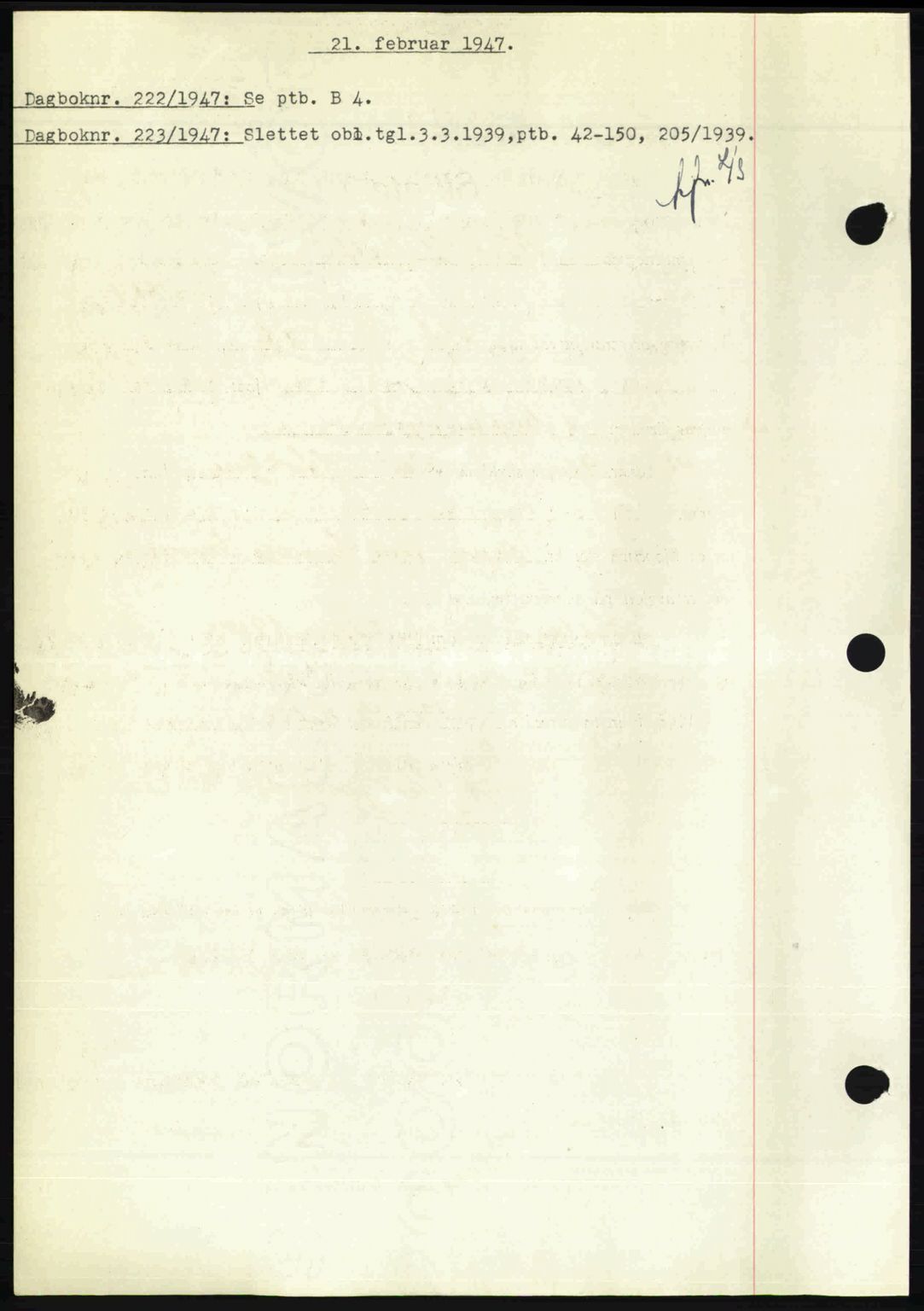 Nedenes sorenskriveri, SAK/1221-0006/G/Gb/Gba/L0056: Mortgage book no. A8, 1946-1947, Diary no: : 222/1947