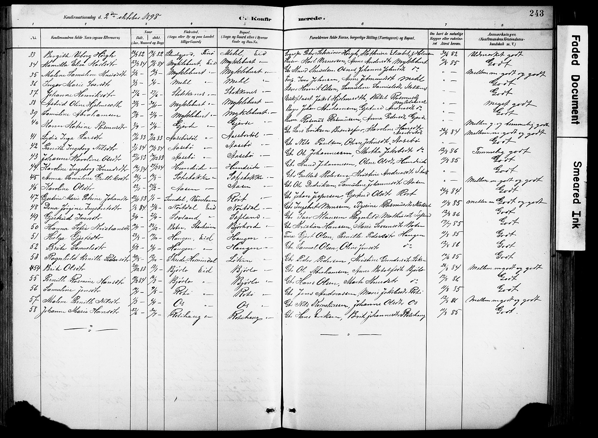 Eid sokneprestembete, AV/SAB-A-82301/H/Hab/Habb/L0002: Parish register (copy) no. B 2, 1882-1907, p. 243