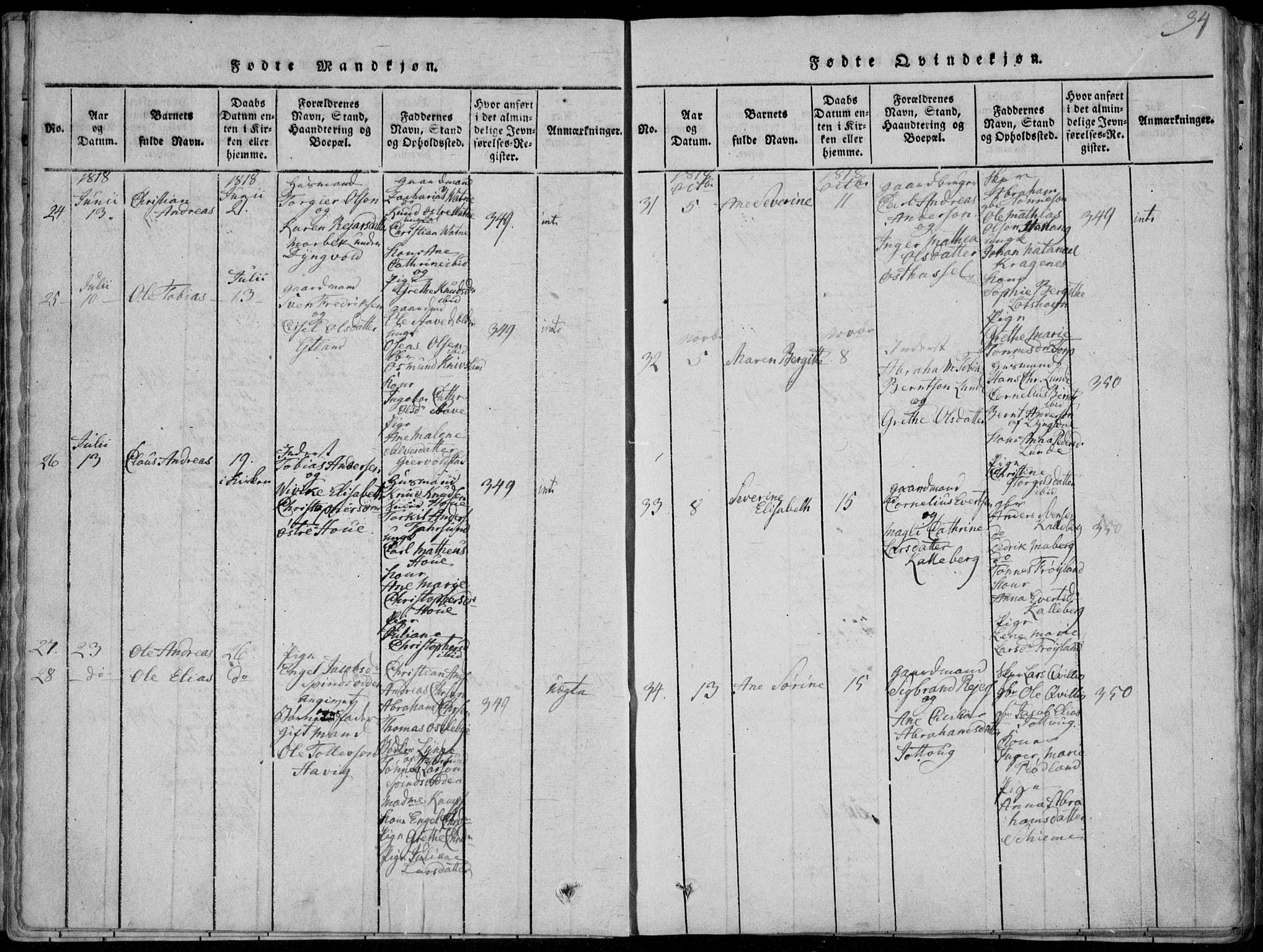 Lista sokneprestkontor, SAK/1111-0027/F/Fa/L0007: Parish register (official) no. A 7, 1816-1823, p. 34