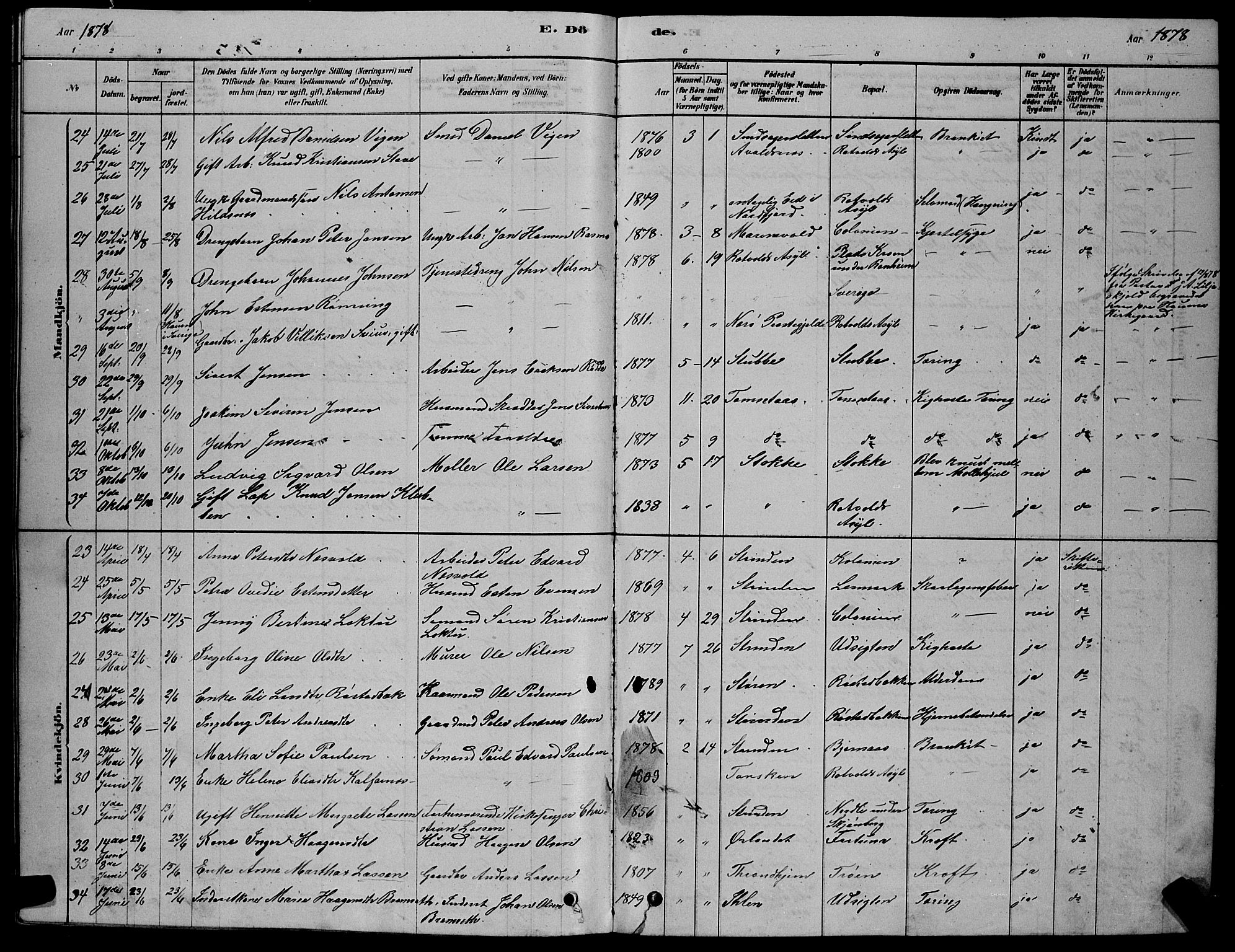 Ministerialprotokoller, klokkerbøker og fødselsregistre - Sør-Trøndelag, AV/SAT-A-1456/606/L0312: Parish register (copy) no. 606C08, 1878-1894