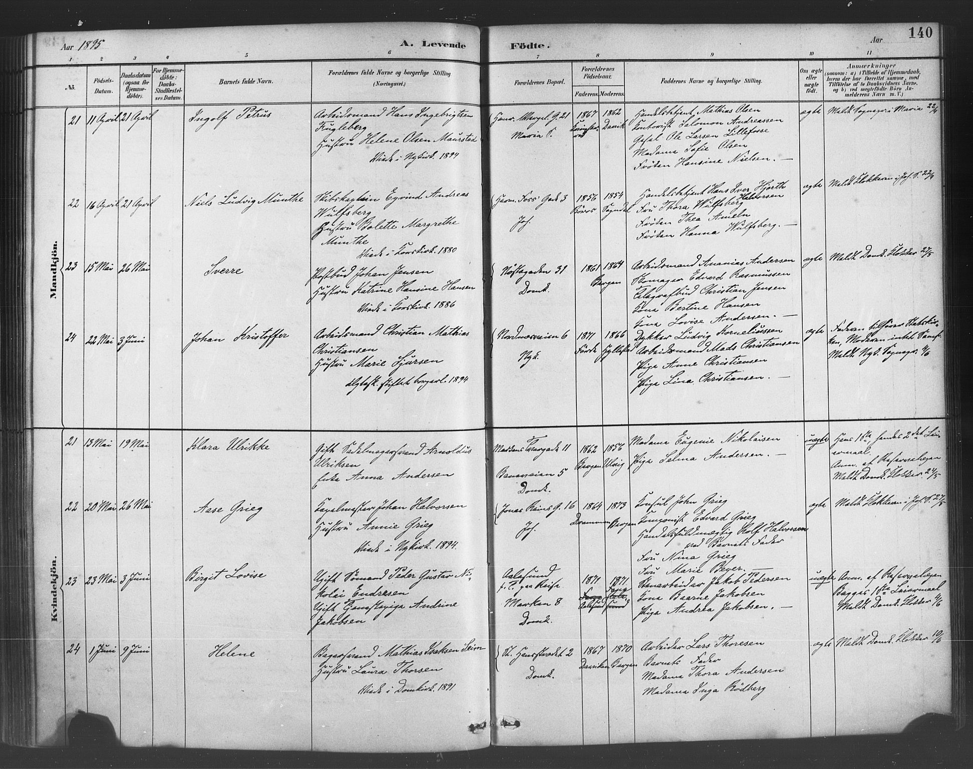 Fødselsstiftelsens sokneprestembete*, SAB/-: Parish register (official) no. A 2, 1884-1900, p. 140