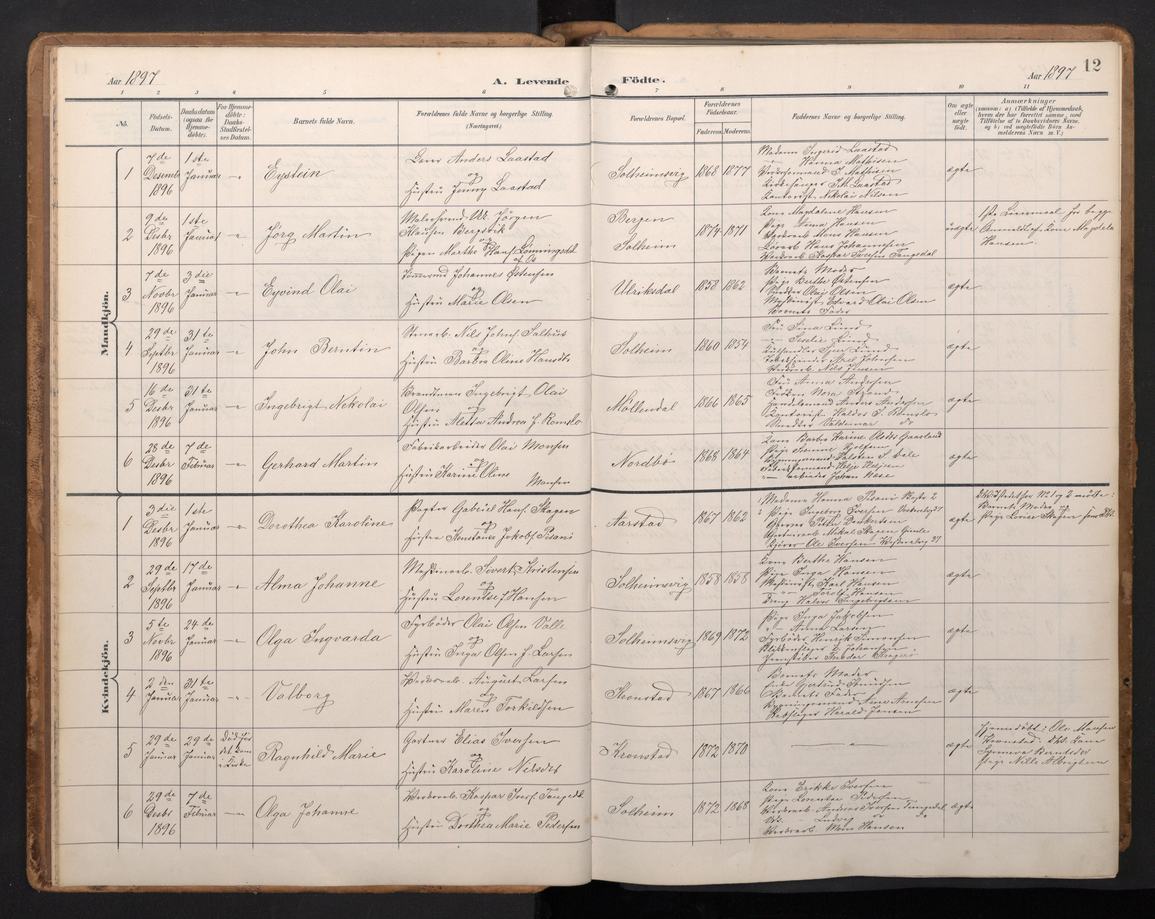 Årstad Sokneprestembete, SAB/A-79301/H/Hab/L0002: Parish register (copy) no. A 2, 1896-1912, p. 11b-12a