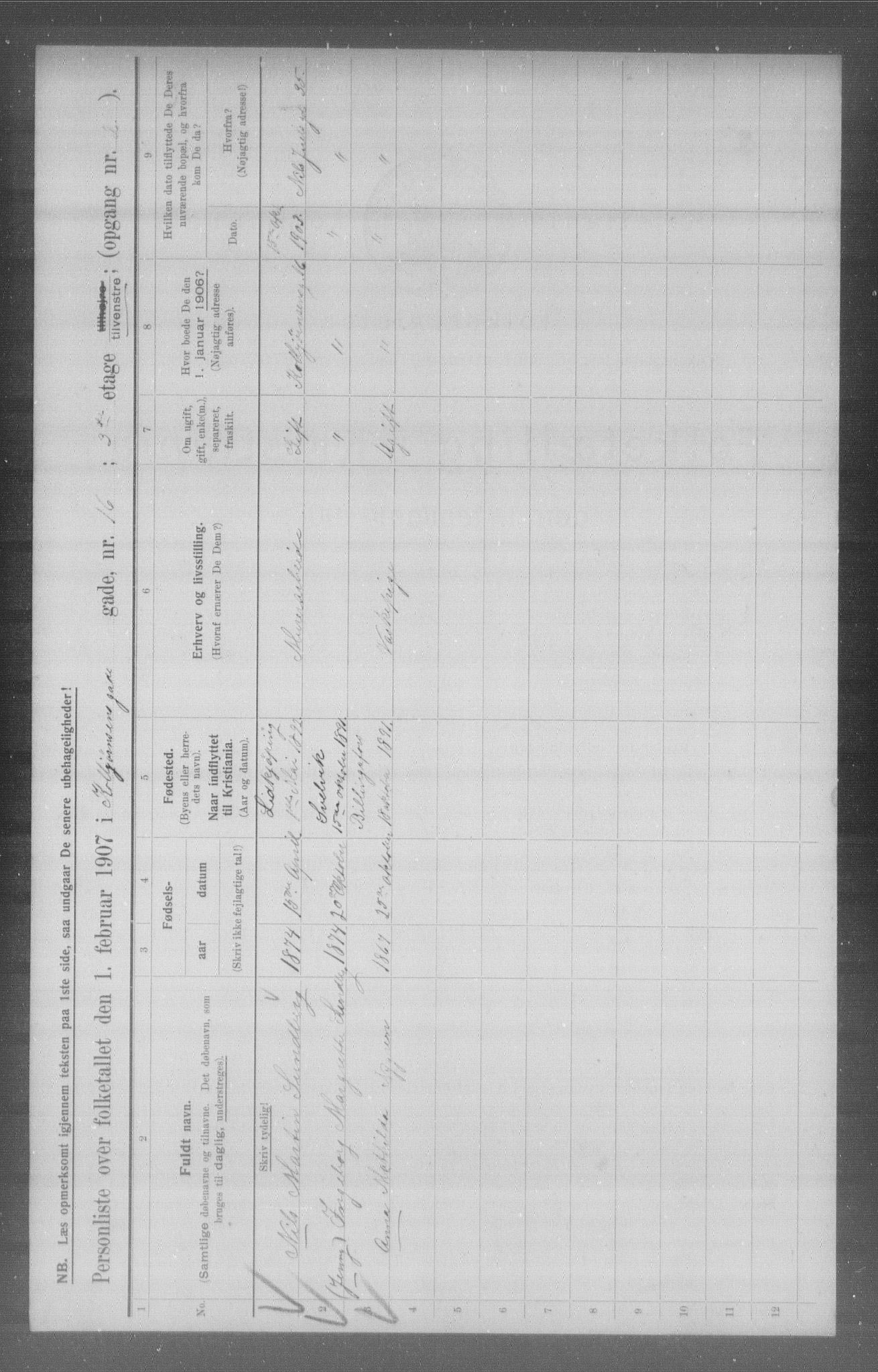 OBA, Municipal Census 1907 for Kristiania, 1907, p. 6615