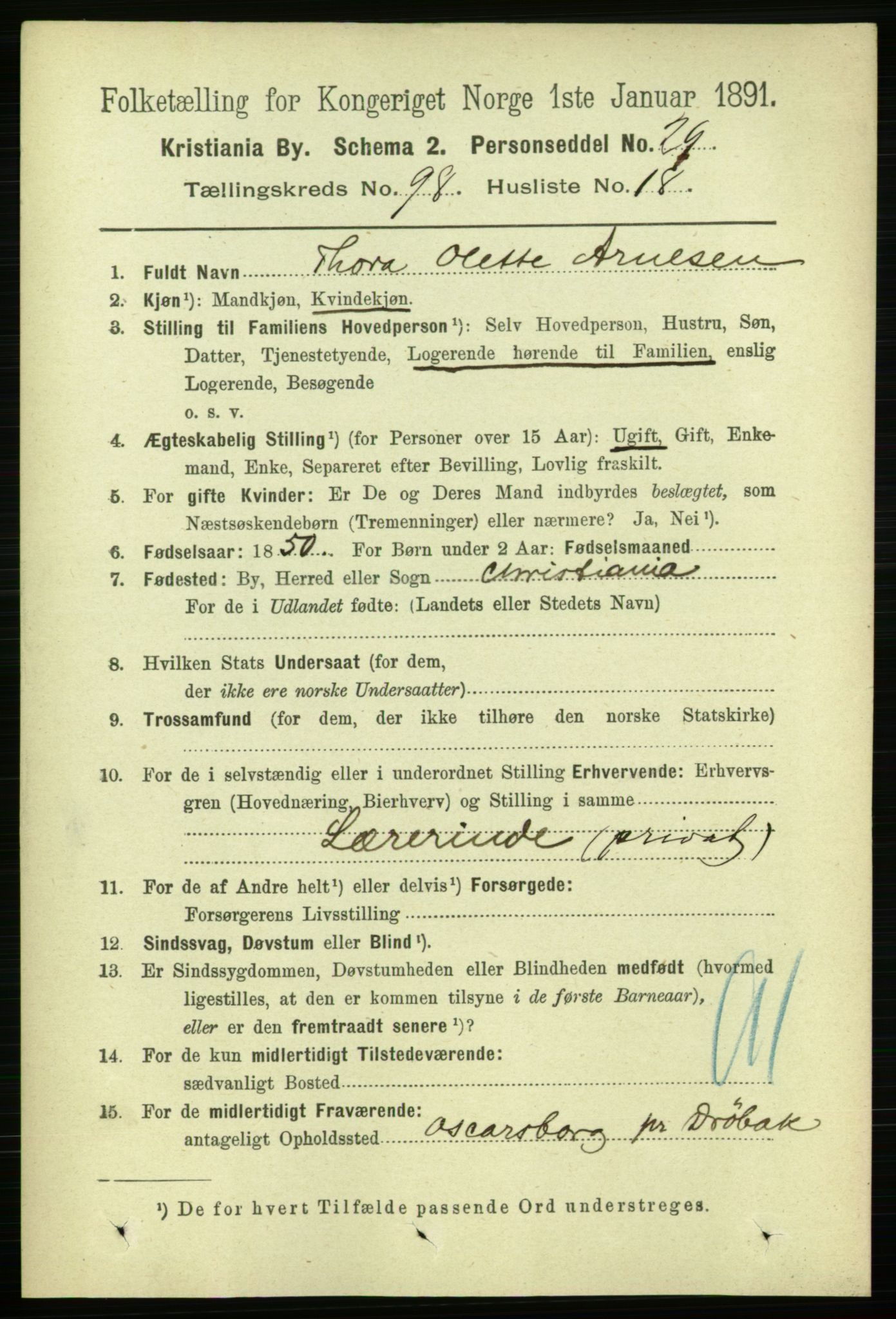 RA, 1891 census for 0301 Kristiania, 1891, p. 48261