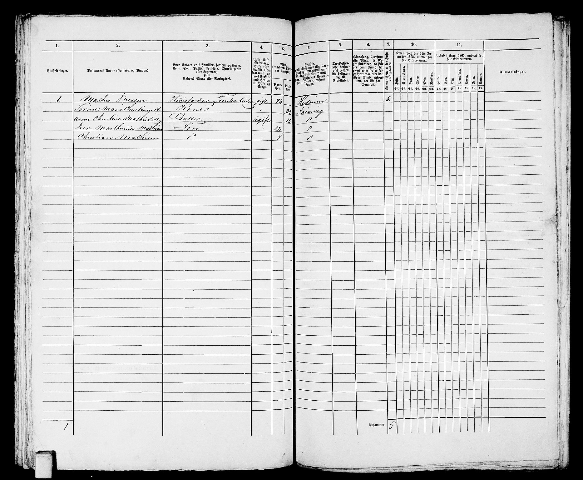 RA, 1865 census for Larvik, 1865, p. 943