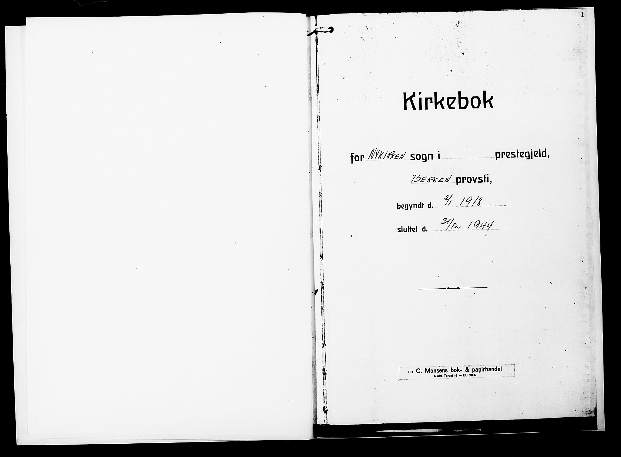 Nykirken Sokneprestembete, SAB/A-77101/H/Hab: Parish register (copy) no. E 2, 1918-1924, p. 1