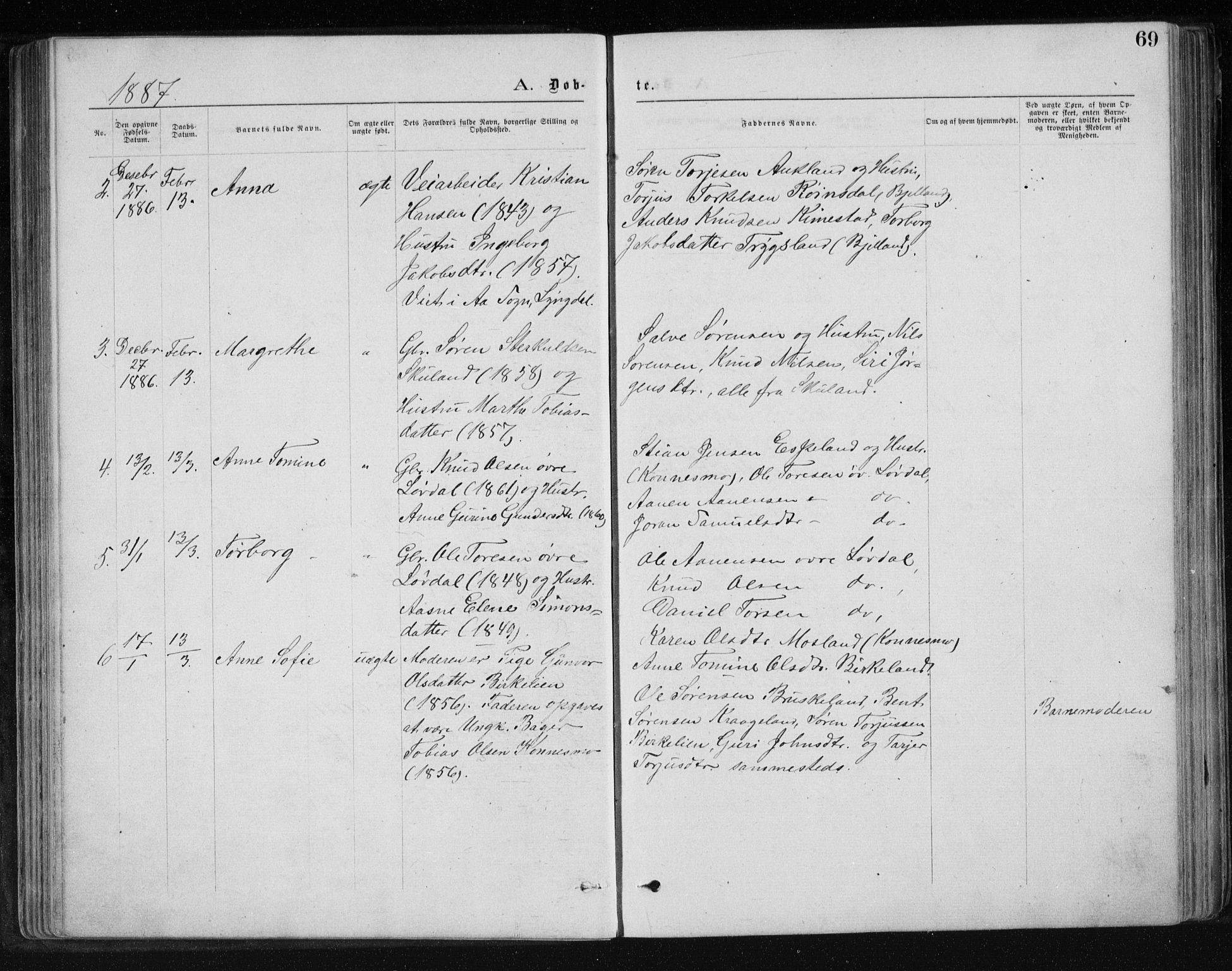 Holum sokneprestkontor, AV/SAK-1111-0022/F/Fb/Fbb/L0003: Parish register (copy) no. B 3, 1875-1898, p. 69