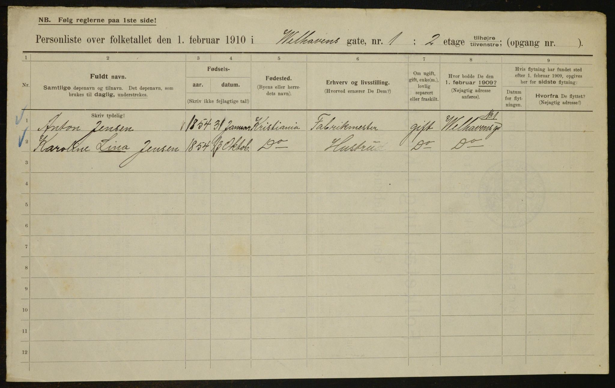 OBA, Municipal Census 1910 for Kristiania, 1910, p. 120736