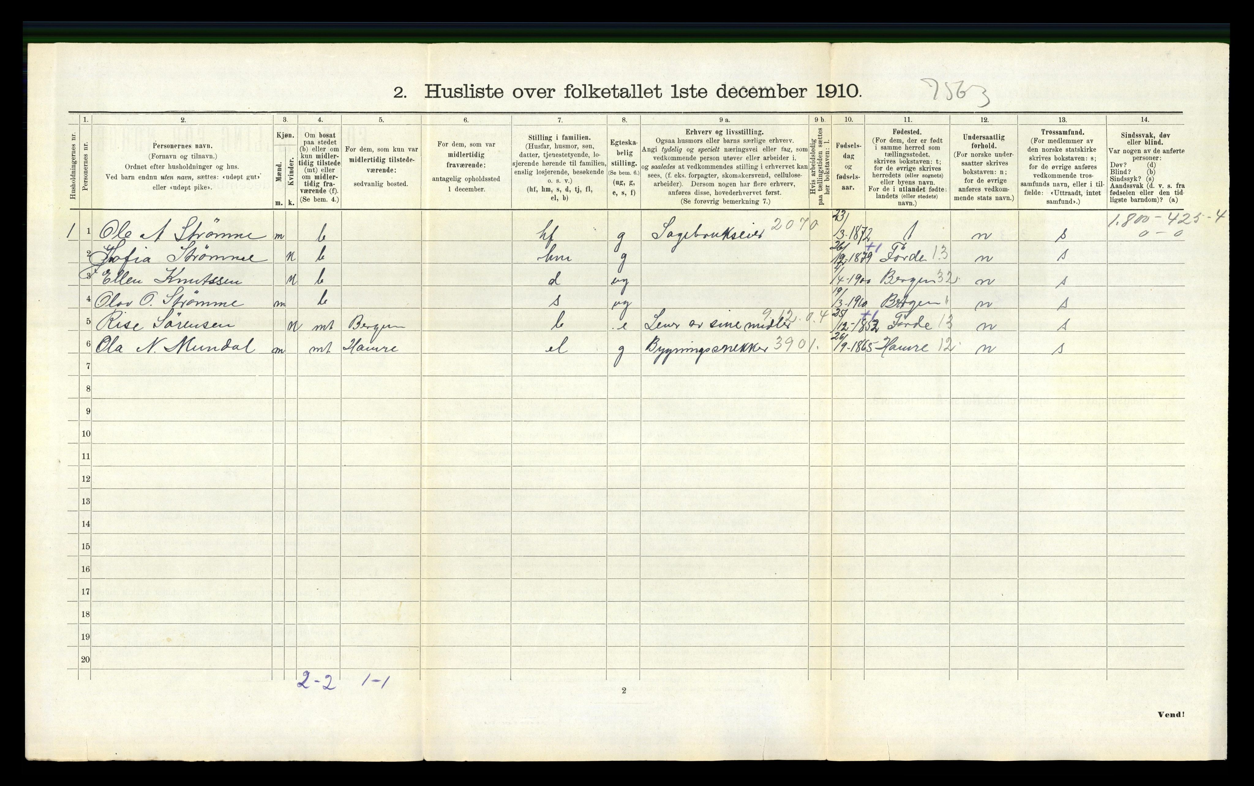 RA, 1910 census for Bruvik, 1910, p. 937