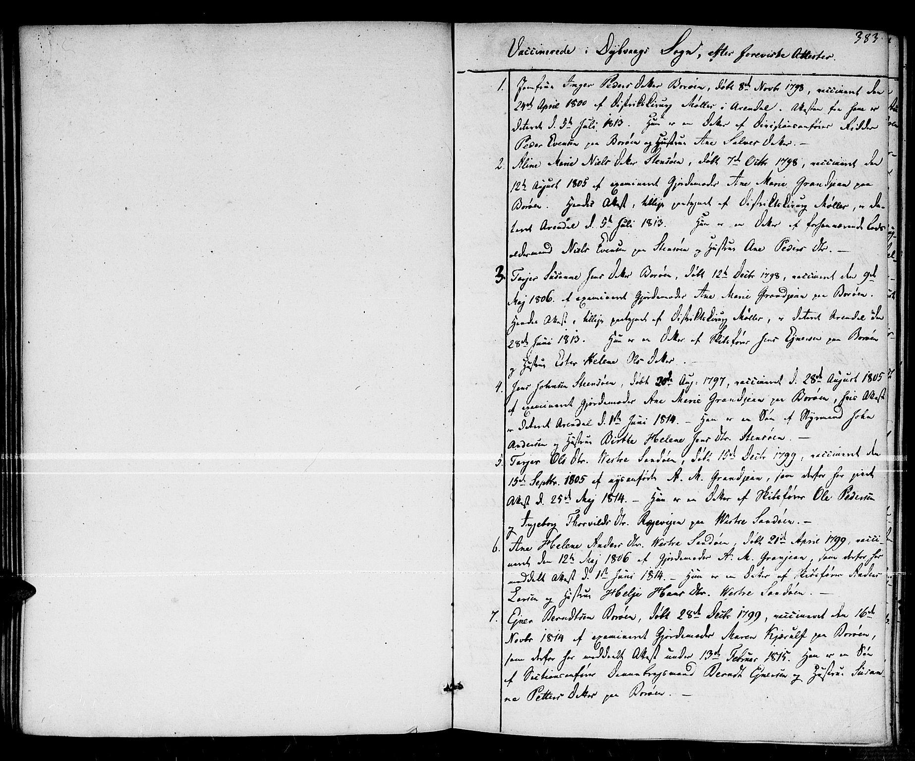 Dypvåg sokneprestkontor, SAK/1111-0007/F/Fa/Faa/L0002: Parish register (official) no. A 2/ 1, 1813-1824, p. 383
