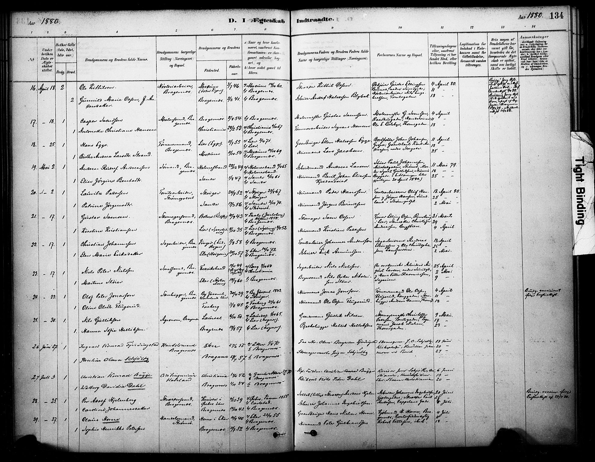 Bragernes kirkebøker, SAKO/A-6/F/Fc/L0005: Parish register (official) no. III 5, 1878-1890, p. 134