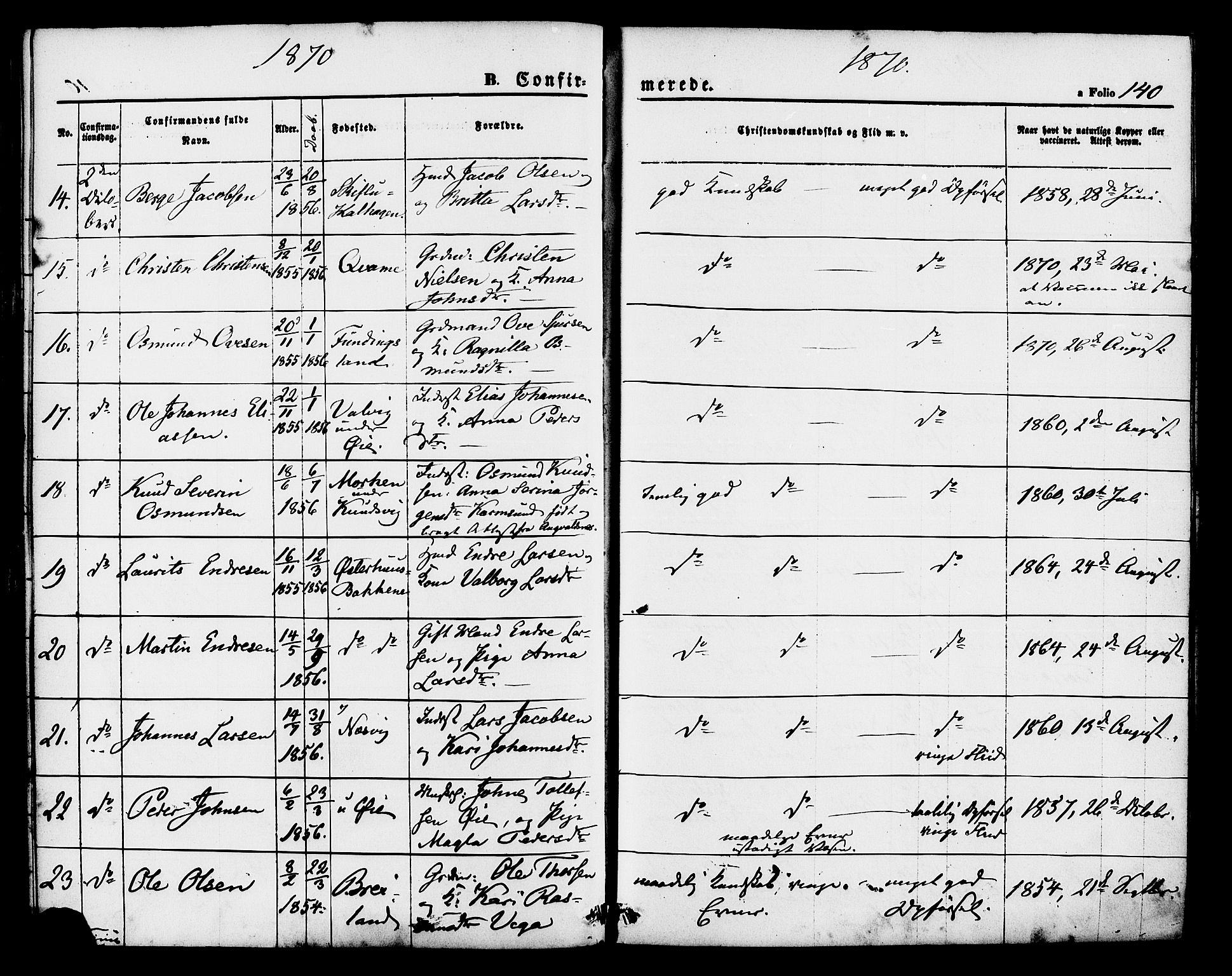 Hjelmeland sokneprestkontor, AV/SAST-A-101843/01/IV/L0011: Parish register (official) no. A 11, 1861-1878, p. 140