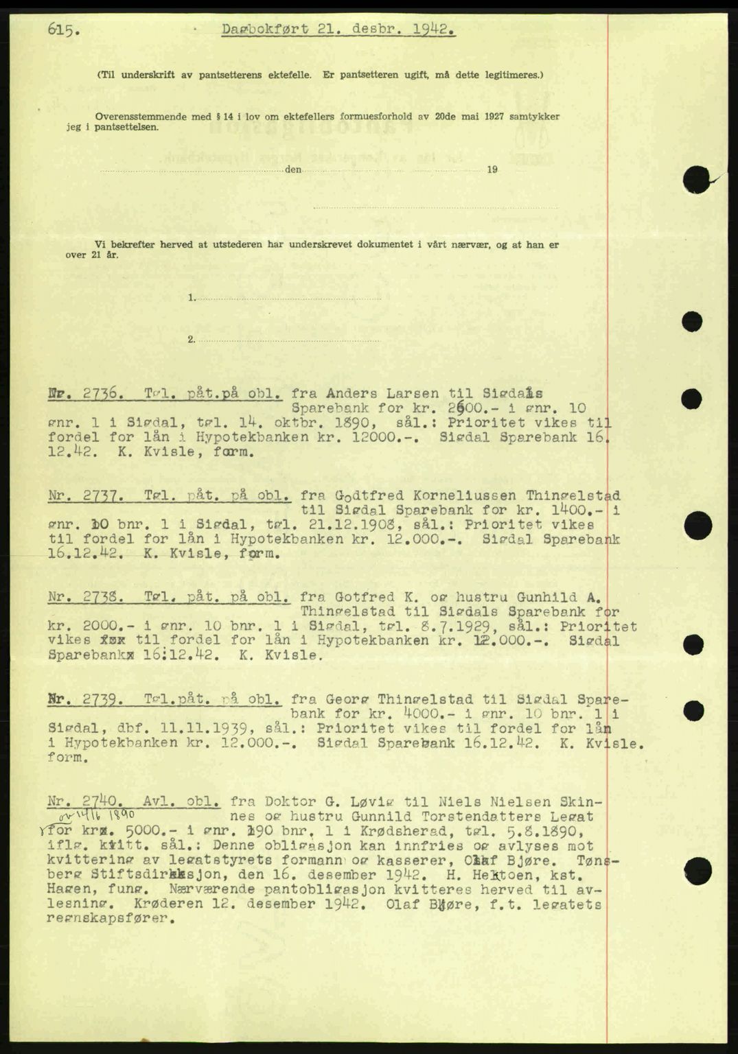 Eiker, Modum og Sigdal sorenskriveri, SAKO/A-123/G/Ga/Gab/L0047: Mortgage book no. A17, 1942-1943, Diary no: : 2736/1942