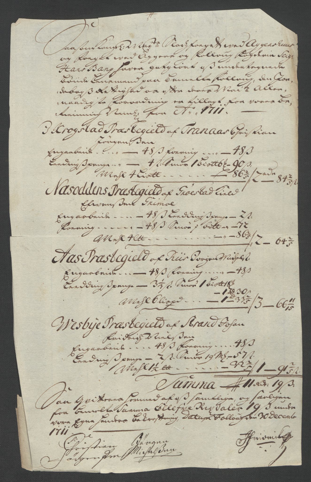 Rentekammeret inntil 1814, Reviderte regnskaper, Fogderegnskap, AV/RA-EA-4092/R10/L0448: Fogderegnskap Aker og Follo, 1710-1711, p. 337