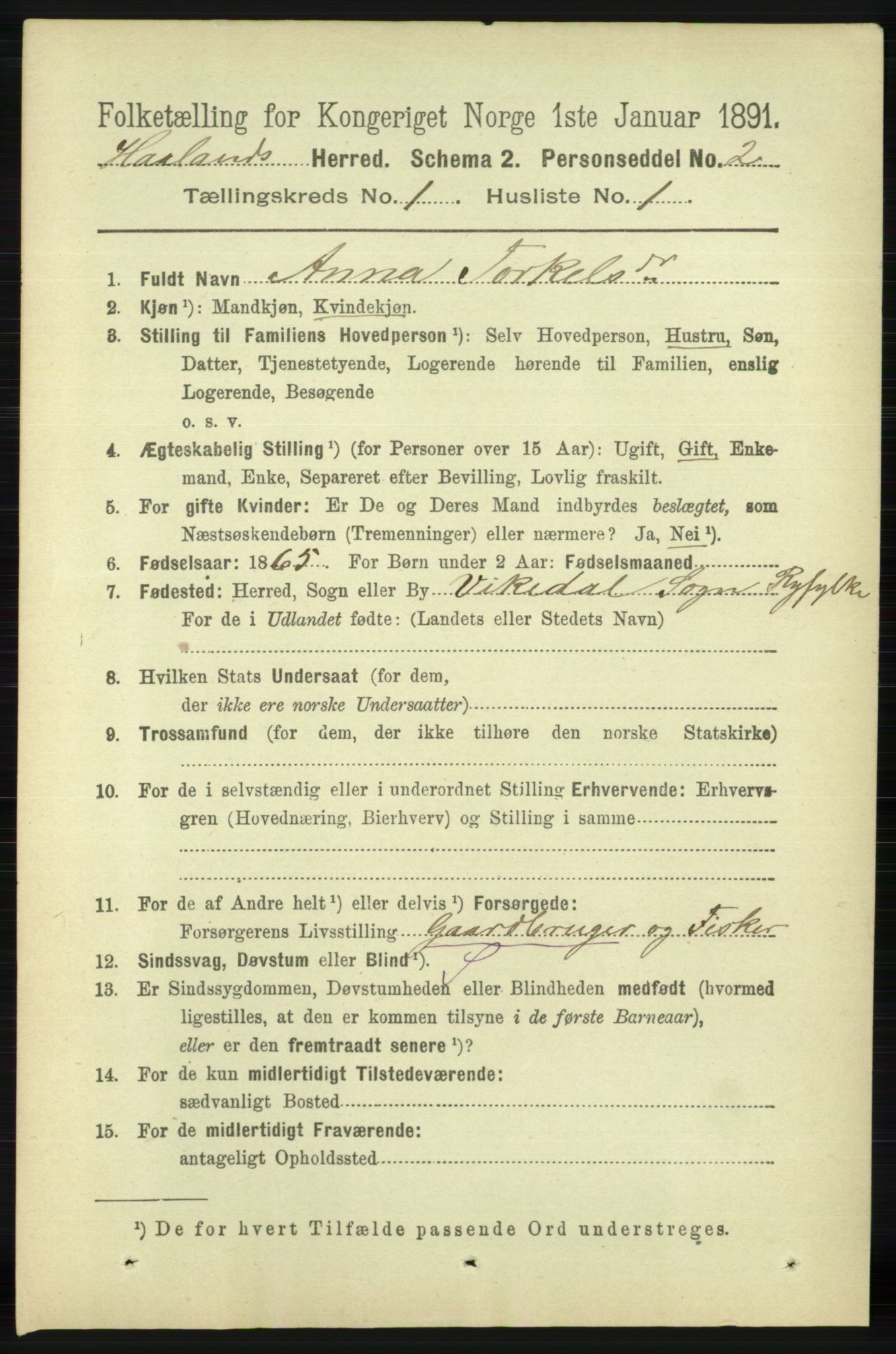 RA, 1891 census for 1124 Haaland, 1891, p. 132