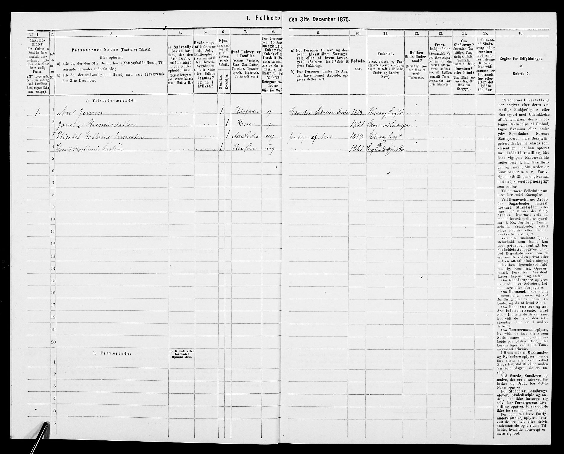 SAK, 1875 census for 0926L Vestre Moland/Vestre Moland, 1875, p. 653