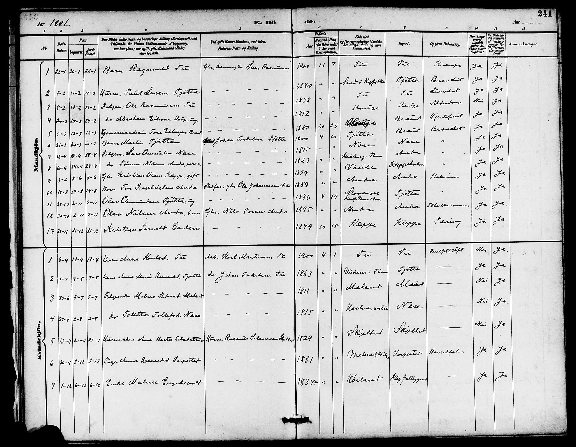 Klepp sokneprestkontor, SAST/A-101803/001/3/30BB/L0004: Parish register (copy) no. B 4, 1889-1914, p. 241