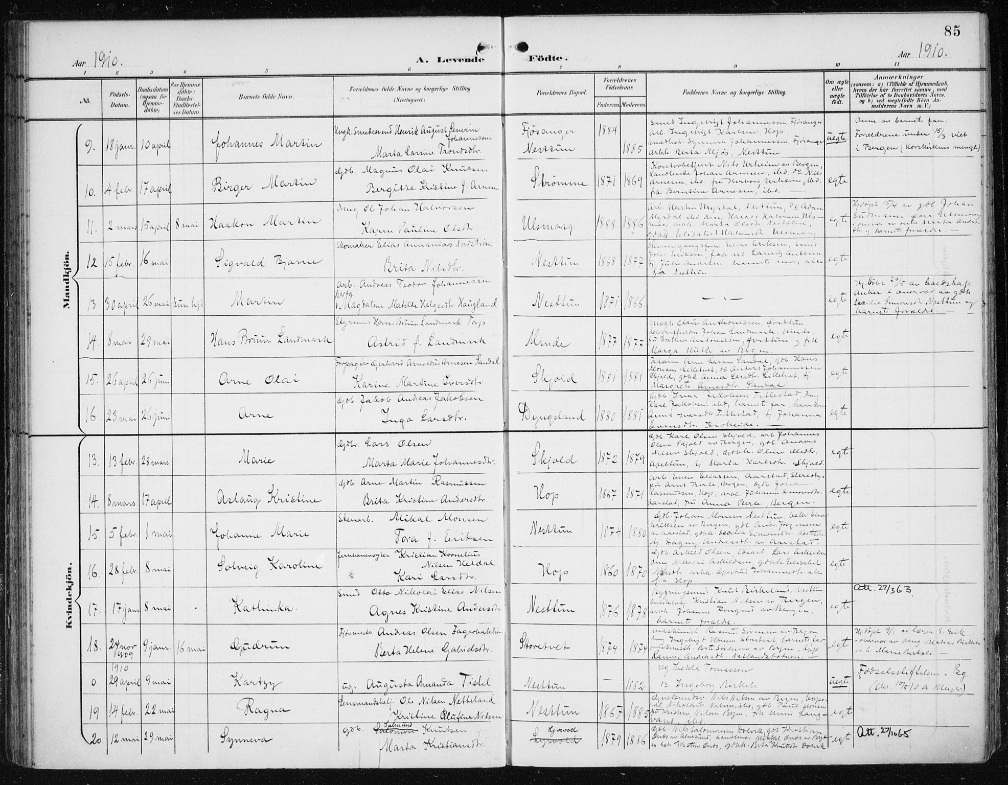 Fana Sokneprestembete, AV/SAB-A-75101/H/Haa/Haai/L0003: Parish register (official) no. I 3, 1900-1912, p. 85