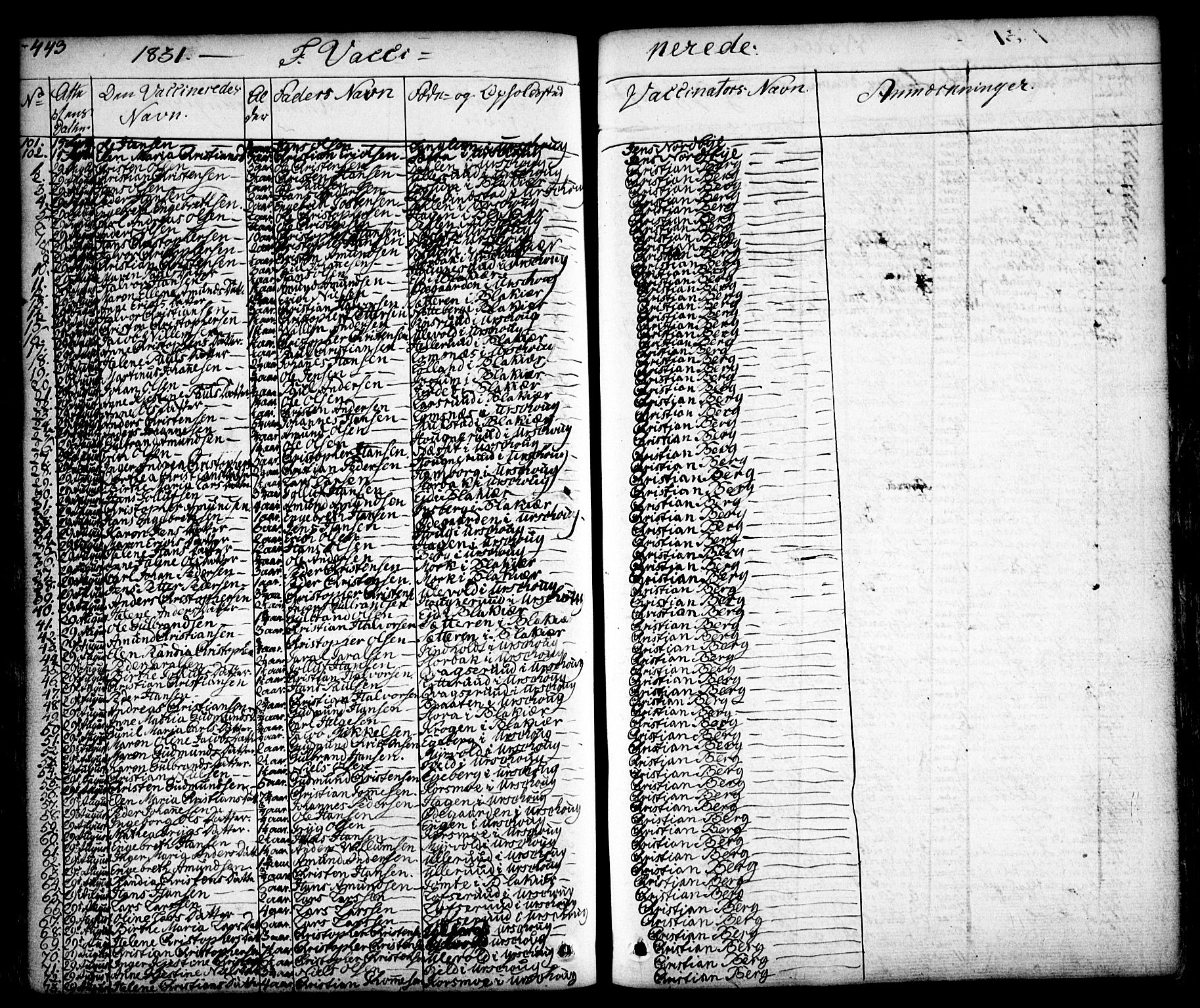 Aurskog prestekontor Kirkebøker, SAO/A-10304a/F/Fa/L0006: Parish register (official) no. I 6, 1829-1853, p. 443