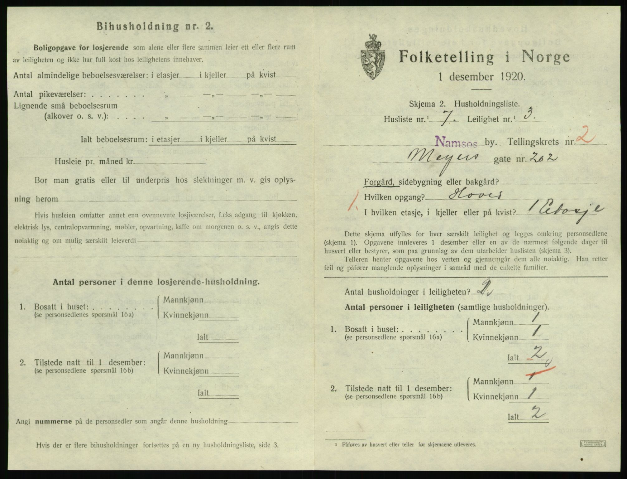 SAT, 1920 census for Namsos, 1920, p. 999