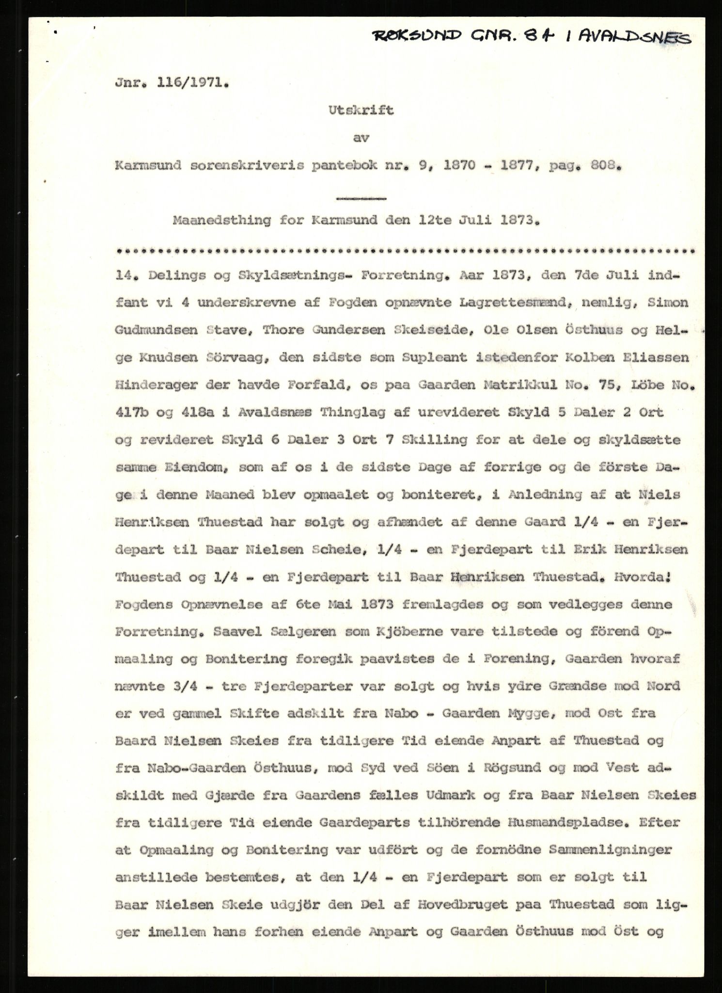 Statsarkivet i Stavanger, SAST/A-101971/03/Y/Yj/L0071: Avskrifter sortert etter gårdsnavn: Røden lille - Røvær, 1750-1930, p. 339