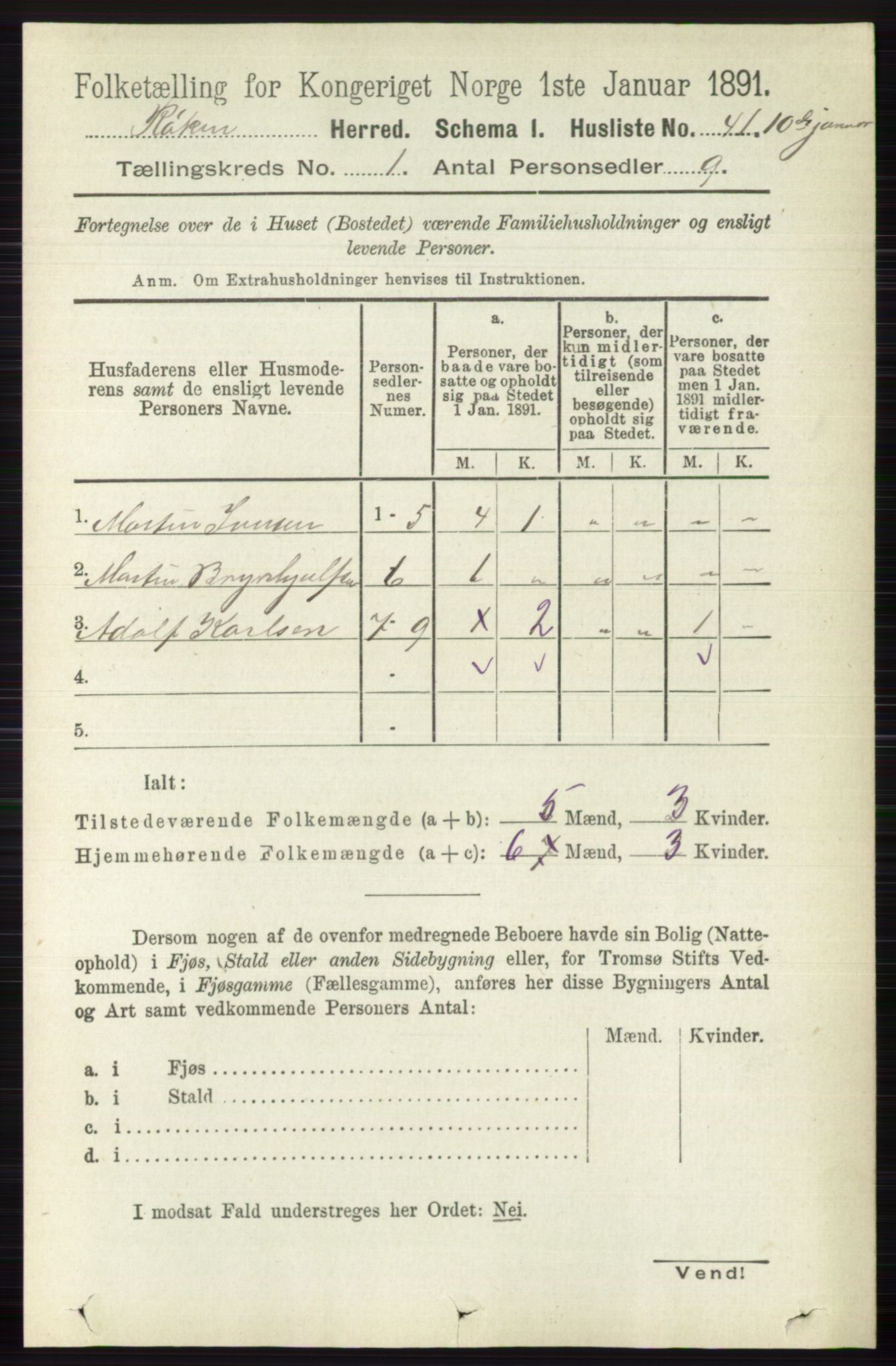 RA, 1891 census for 0627 Røyken, 1891, p. 64