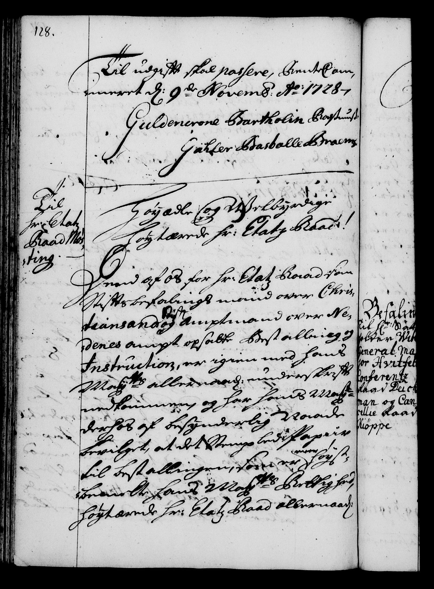 Rentekammeret, Kammerkanselliet, AV/RA-EA-3111/G/Gg/Gga/L0003: Norsk ekspedisjonsprotokoll med register (merket RK 53.3), 1727-1734, p. 128