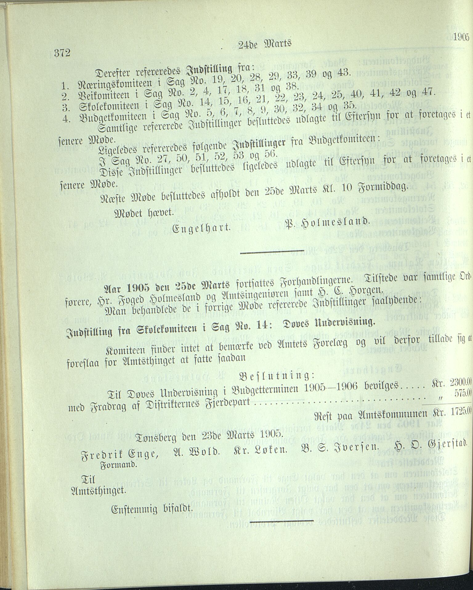 Vestfold fylkeskommune. Fylkestinget, VEMU/A-1315/A/Ab/Abb/L0052: Fylkestingsforhandlinger, 1905, p. 372