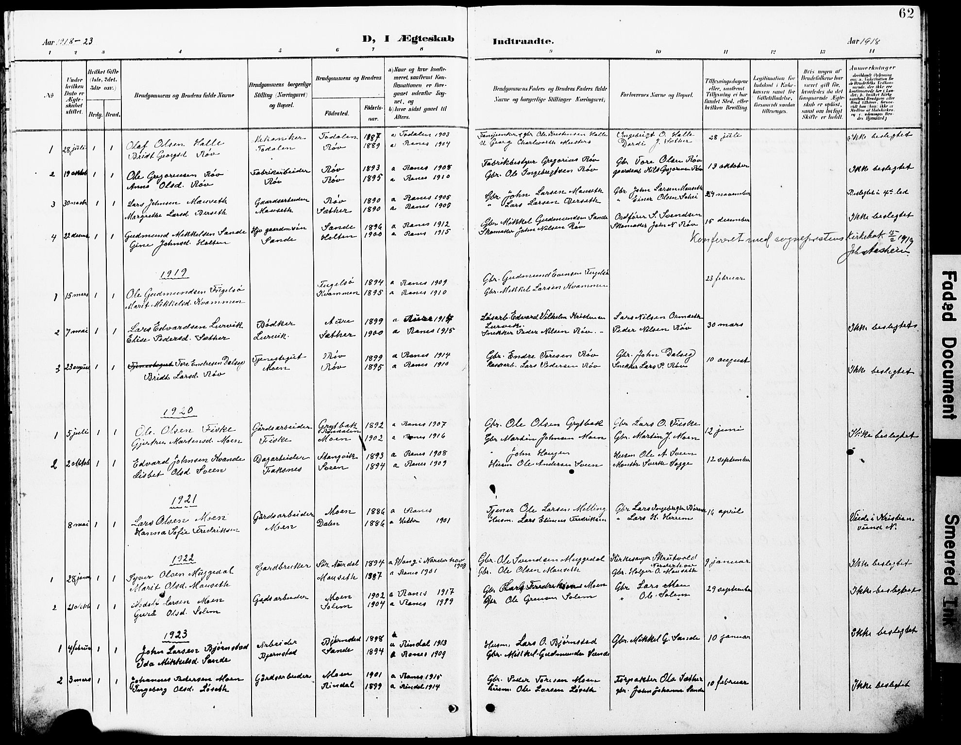 Ministerialprotokoller, klokkerbøker og fødselsregistre - Møre og Romsdal, SAT/A-1454/597/L1065: Parish register (copy) no. 597C02, 1899-1930, p. 62