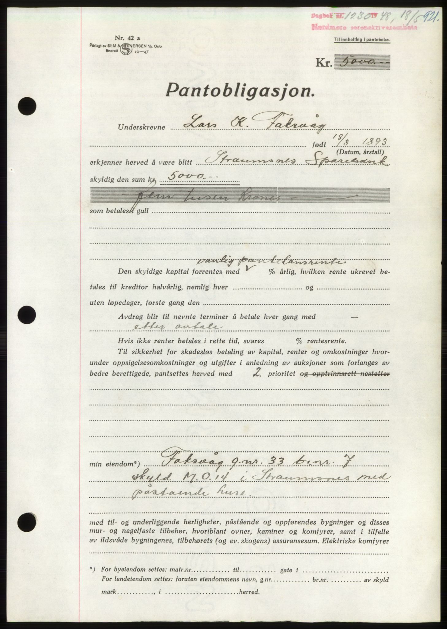 Nordmøre sorenskriveri, AV/SAT-A-4132/1/2/2Ca: Mortgage book no. B98, 1948-1948, Diary no: : 1230/1948