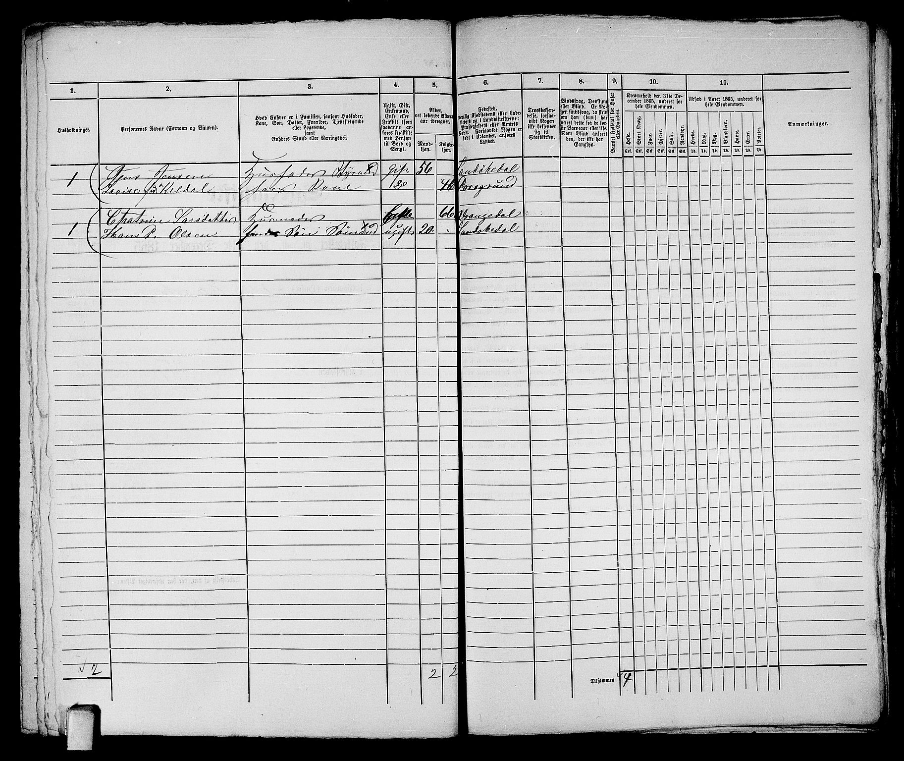 RA, 1865 census for Kragerø/Kragerø, 1865, p. 539