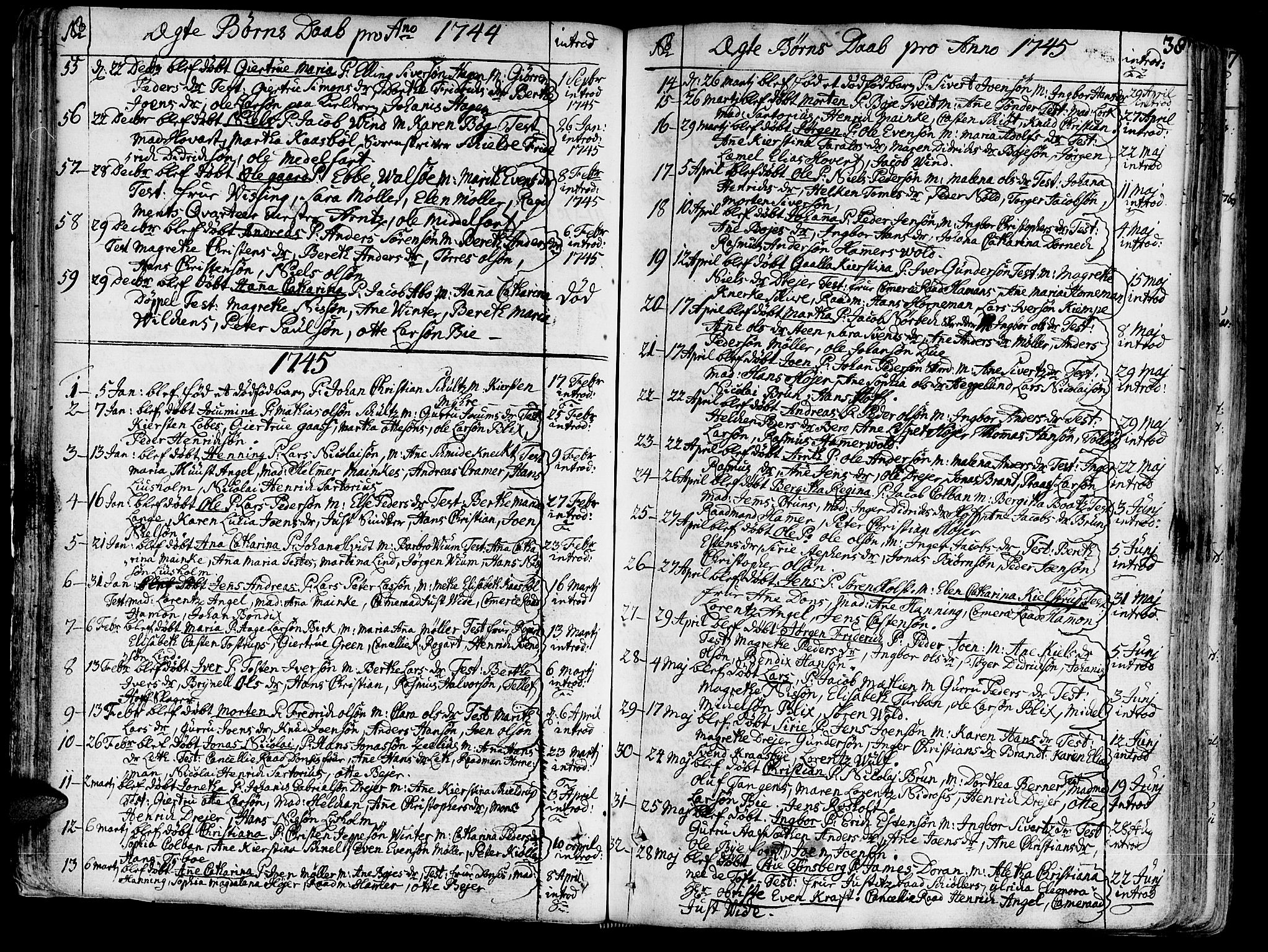 Ministerialprotokoller, klokkerbøker og fødselsregistre - Sør-Trøndelag, SAT/A-1456/602/L0103: Parish register (official) no. 602A01, 1732-1774, p. 38
