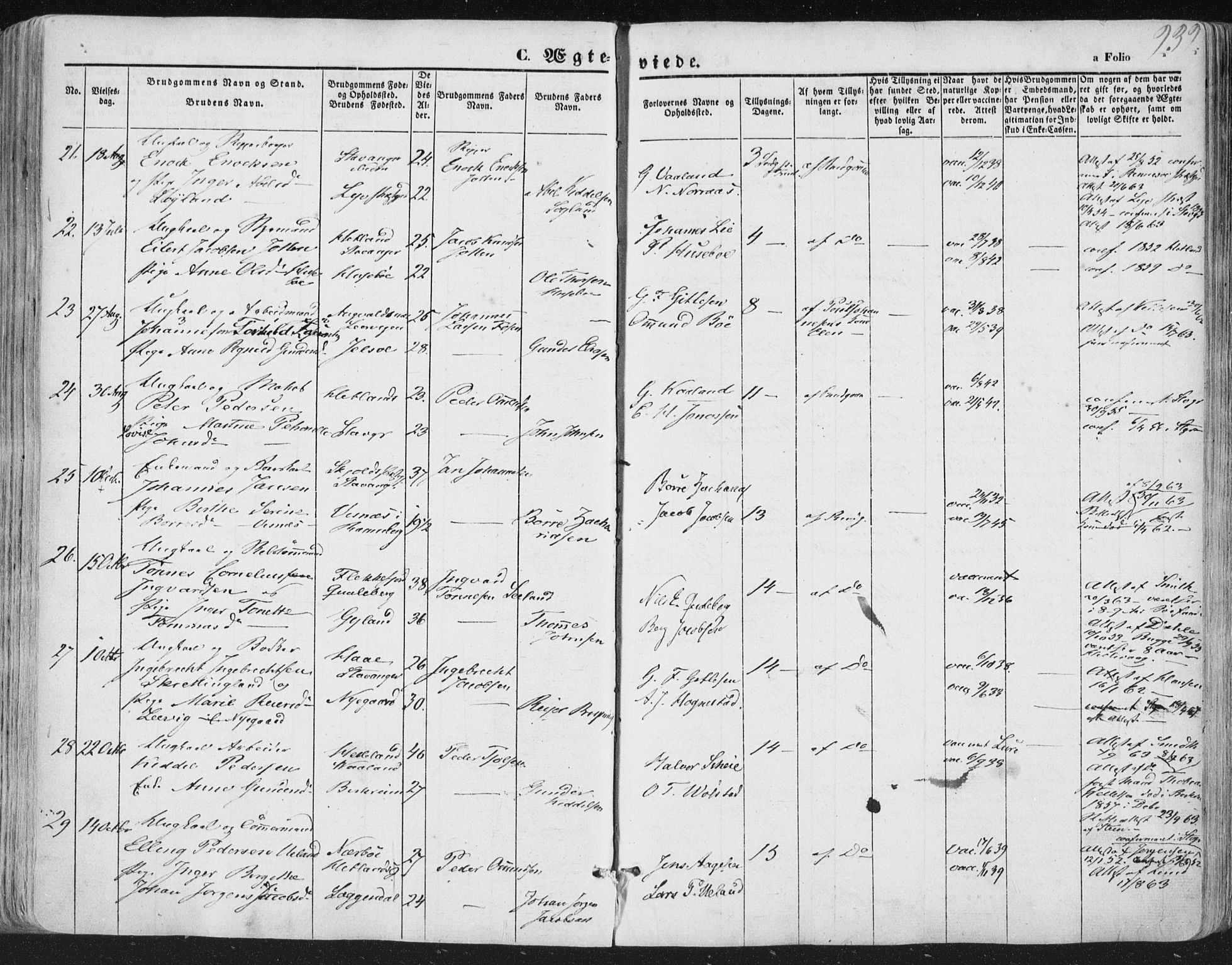 Hetland sokneprestkontor, AV/SAST-A-101826/30/30BA/L0002: Parish register (official) no. A 2, 1849-1869, p. 232