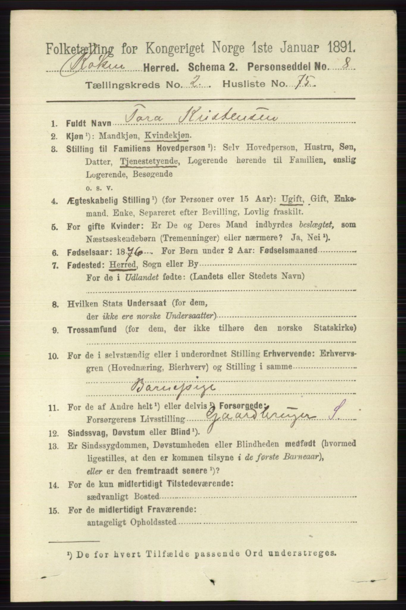 RA, 1891 census for 0627 Røyken, 1891, p. 1093