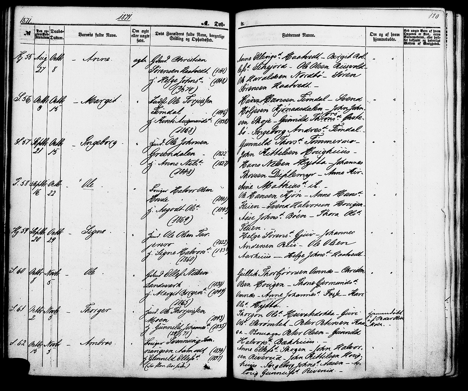 Hjartdal kirkebøker, AV/SAKO-A-270/F/Fa/L0009: Parish register (official) no. I 9, 1860-1879, p. 120