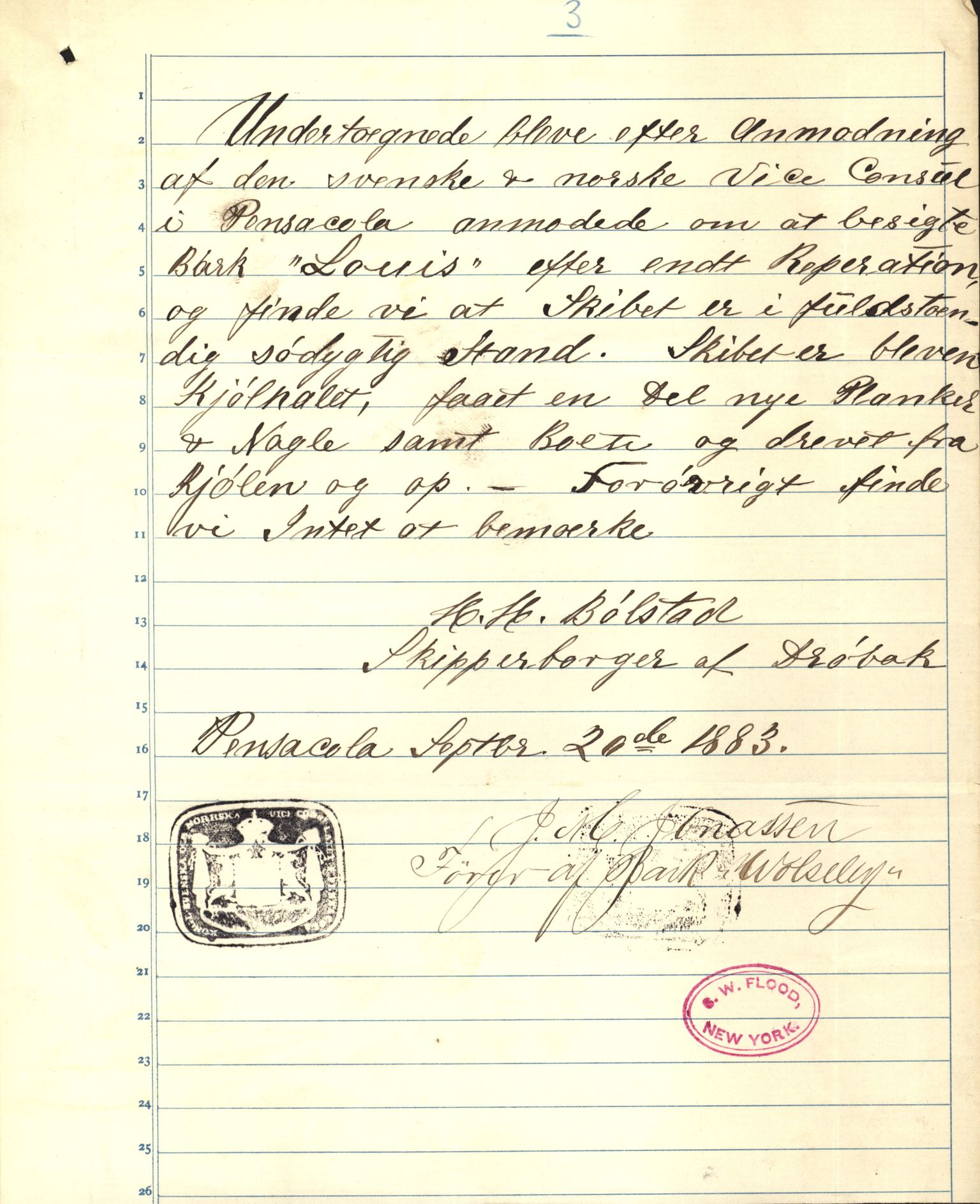 Pa 63 - Østlandske skibsassuranceforening, VEMU/A-1079/G/Ga/L0016/0011: Havaridokumenter / Elise, Dux, Dagmar, Dacapo, Louis, Iphignia, 1883, p. 59