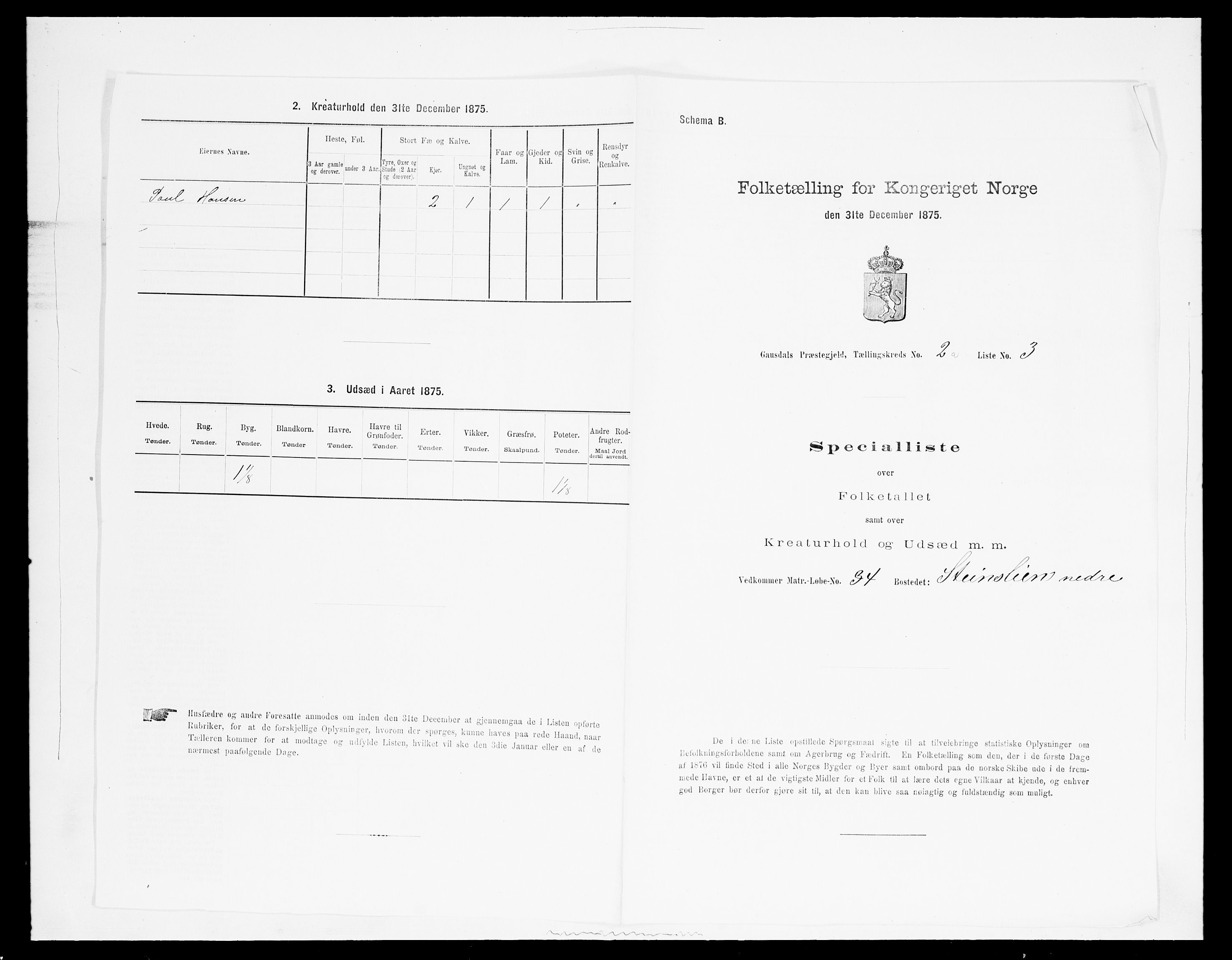 SAH, 1875 census for 0522P Gausdal, 1875, p. 399