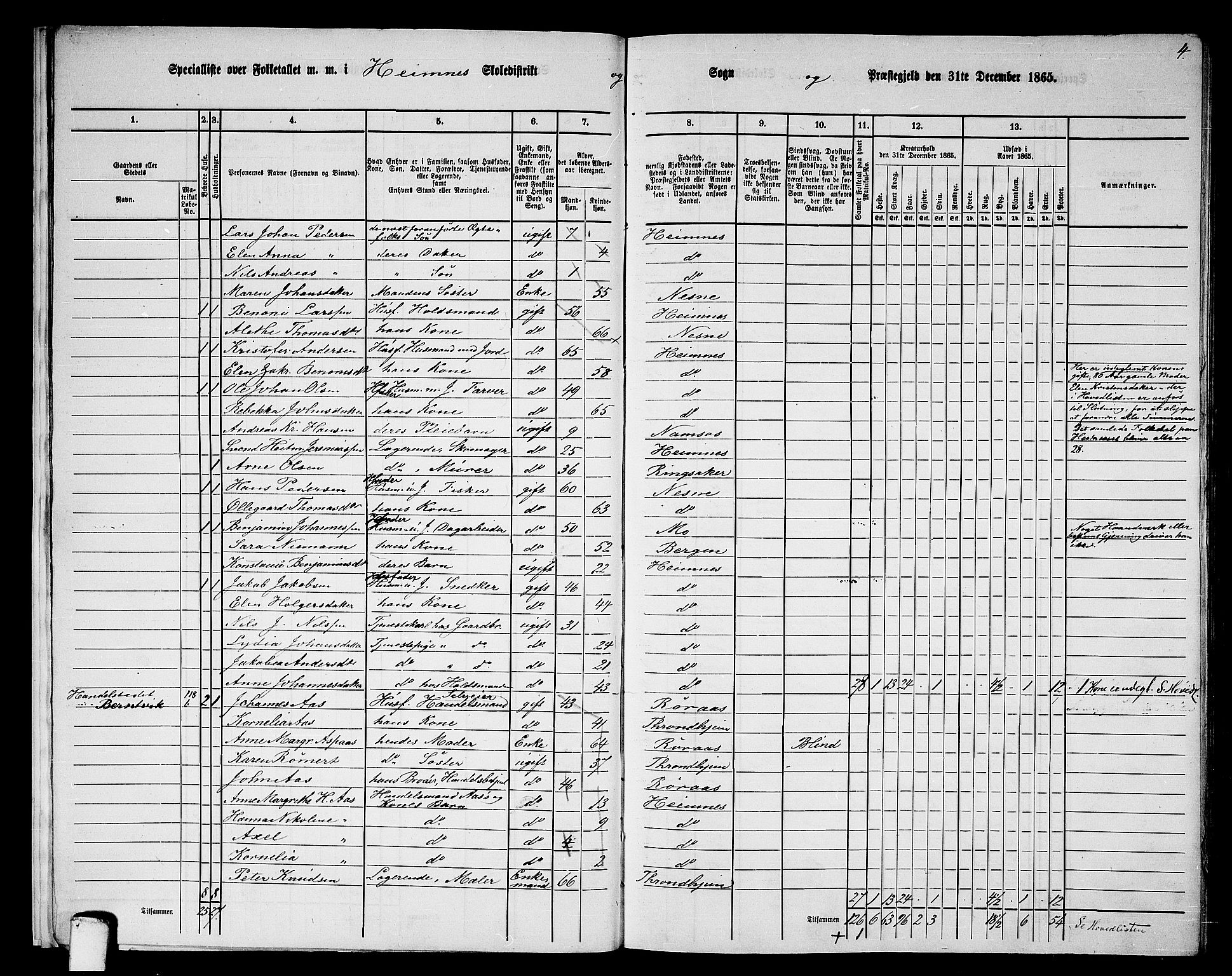 RA, 1865 census for Hemnes, 1865, p. 16