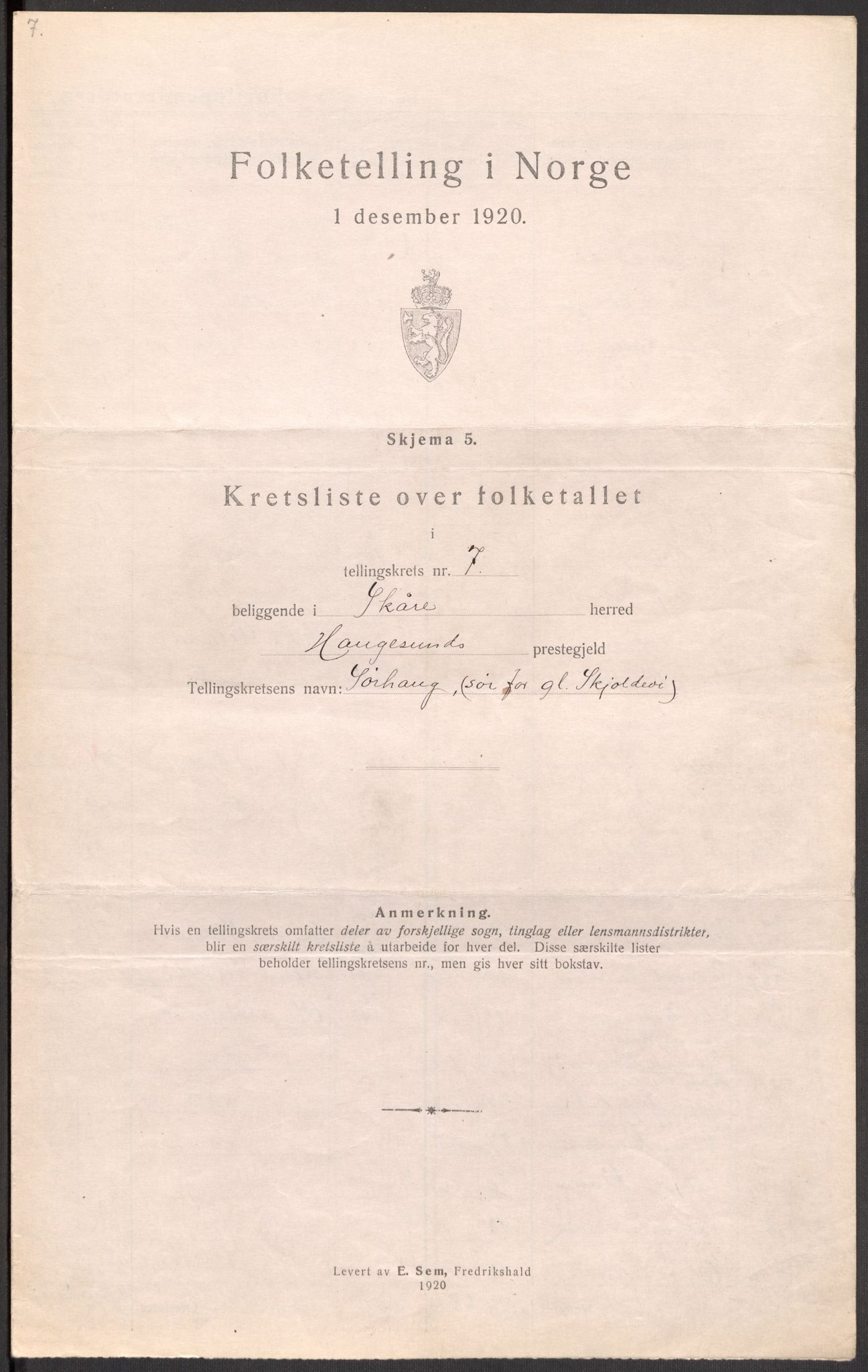 SAST, 1920 census for Skåre, 1920, p. 29