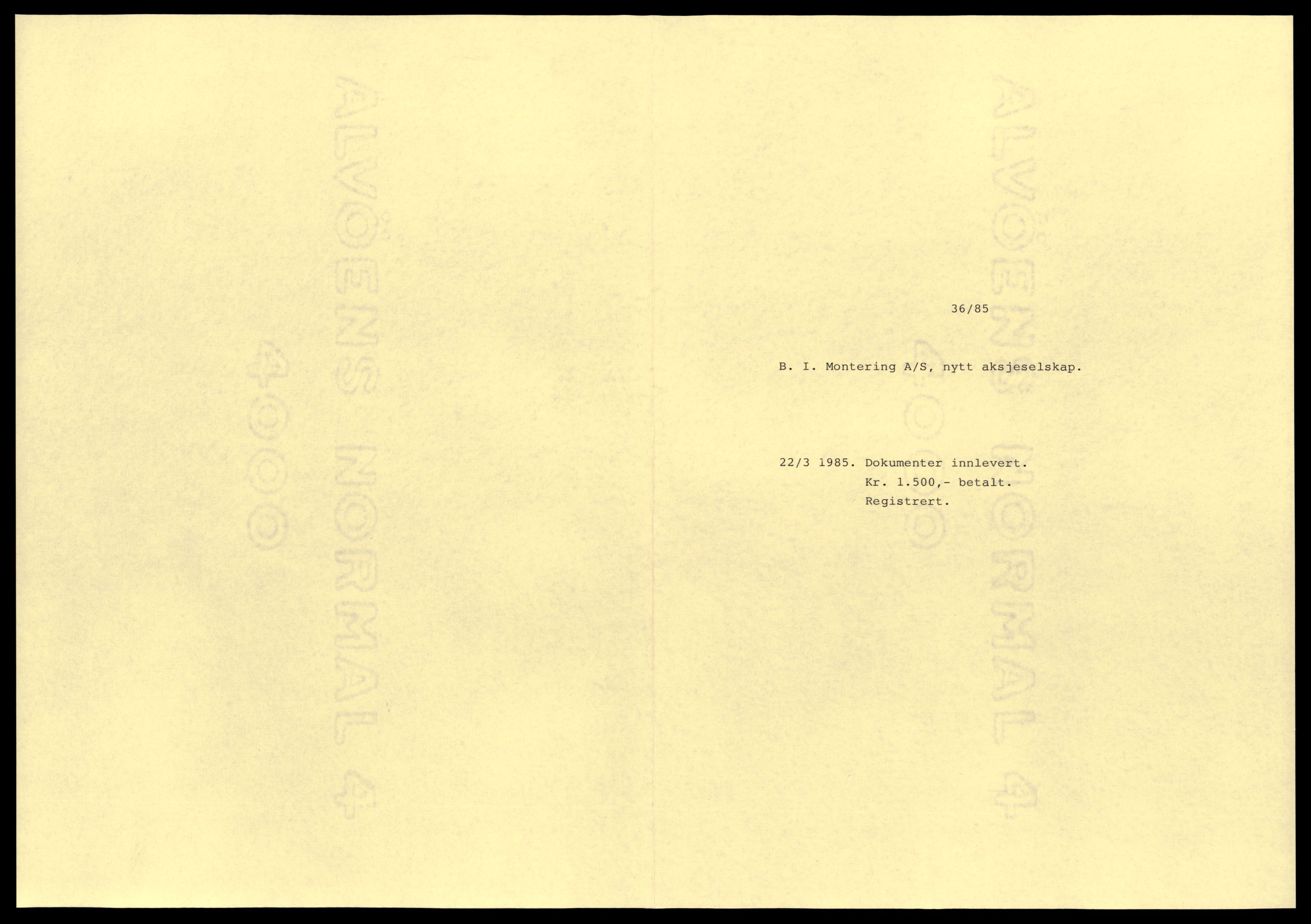 Gauldal sorenskriveri, SAT/A-0014/2/J/Jd/Jde/L0009: Bilag, 1-99, 1985, p. 1