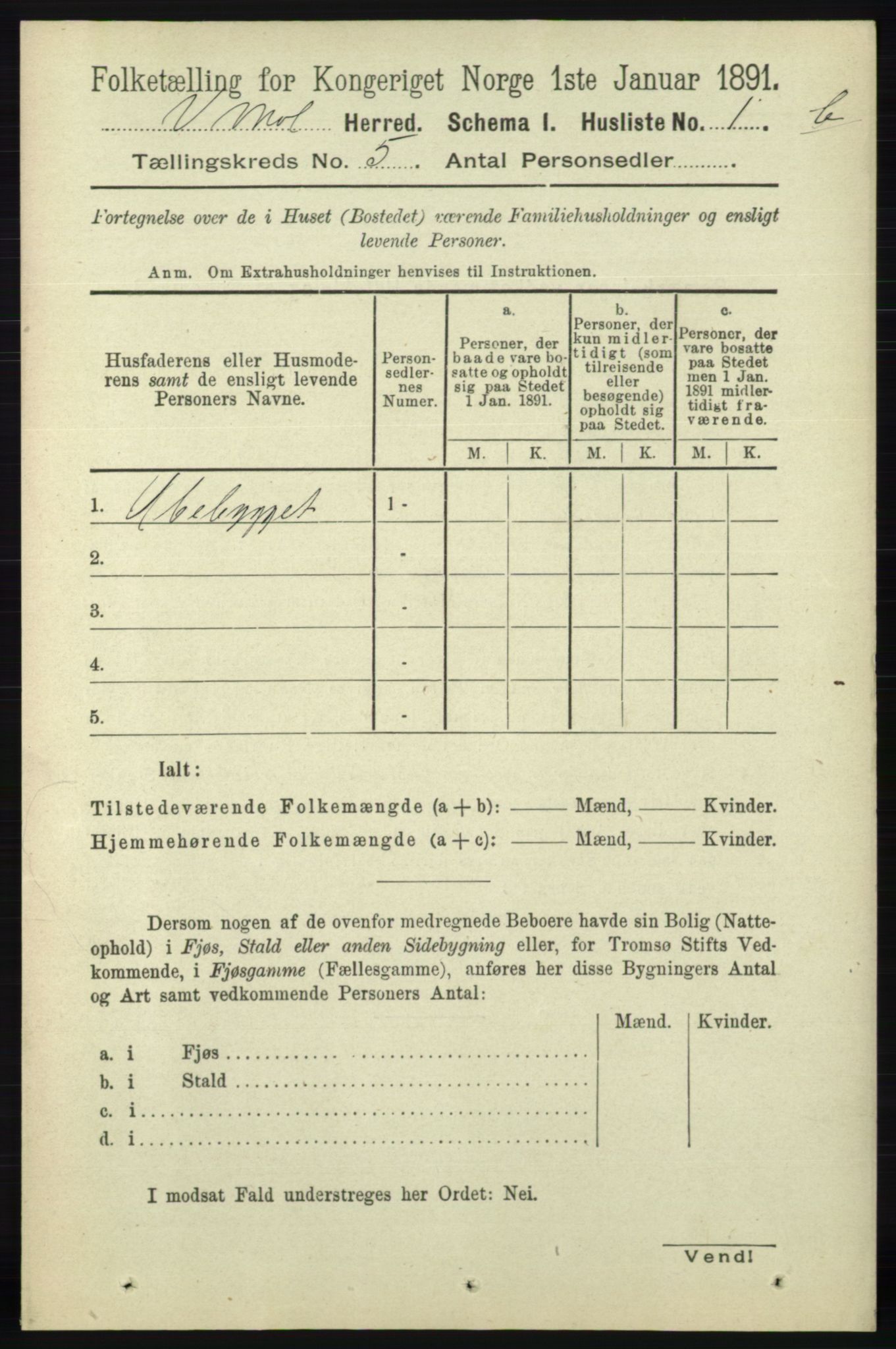 RA, 1891 census for 0926 Vestre Moland, 1891, p. 1752