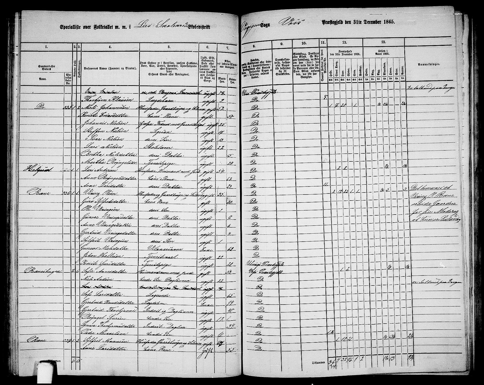 RA, 1865 census for Voss, 1865, p. 156