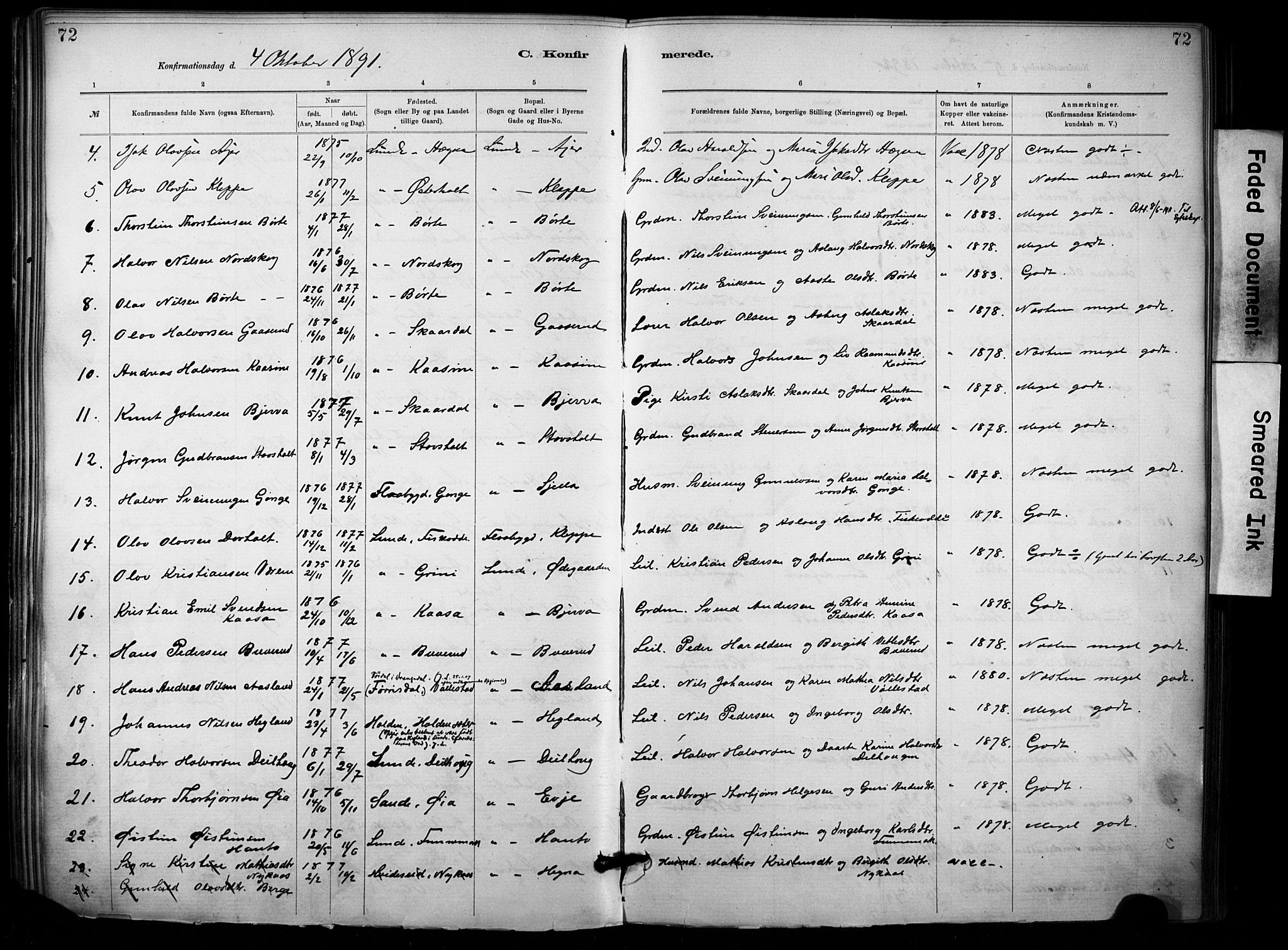 Lunde kirkebøker, AV/SAKO-A-282/F/Fa/L0002: Parish register (official) no. I 2, 1884-1892, p. 72