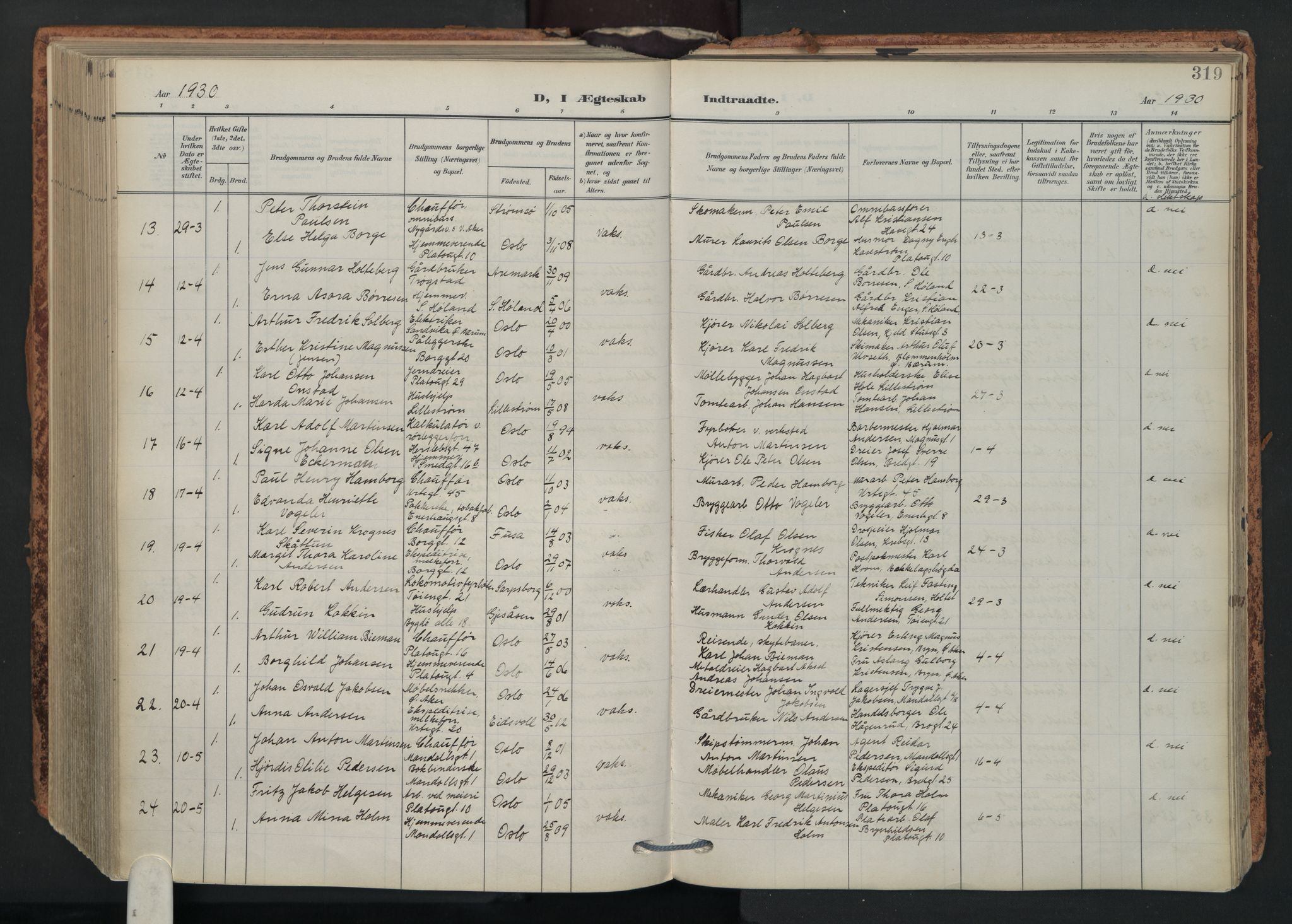 Grønland prestekontor Kirkebøker, AV/SAO-A-10848/F/Fa/L0017: Parish register (official) no. 17, 1906-1934, p. 319