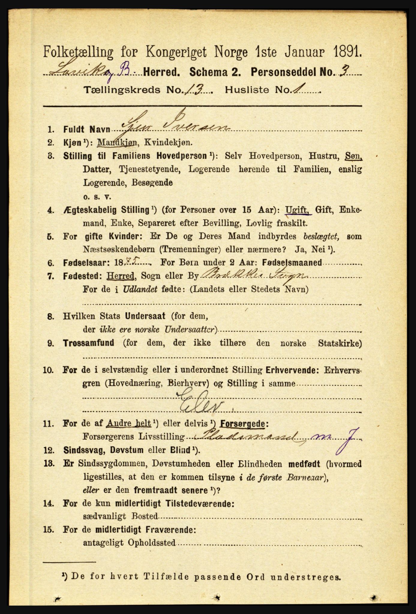 RA, 1891 census for 1415 Lavik og Brekke, 1891, p. 2521