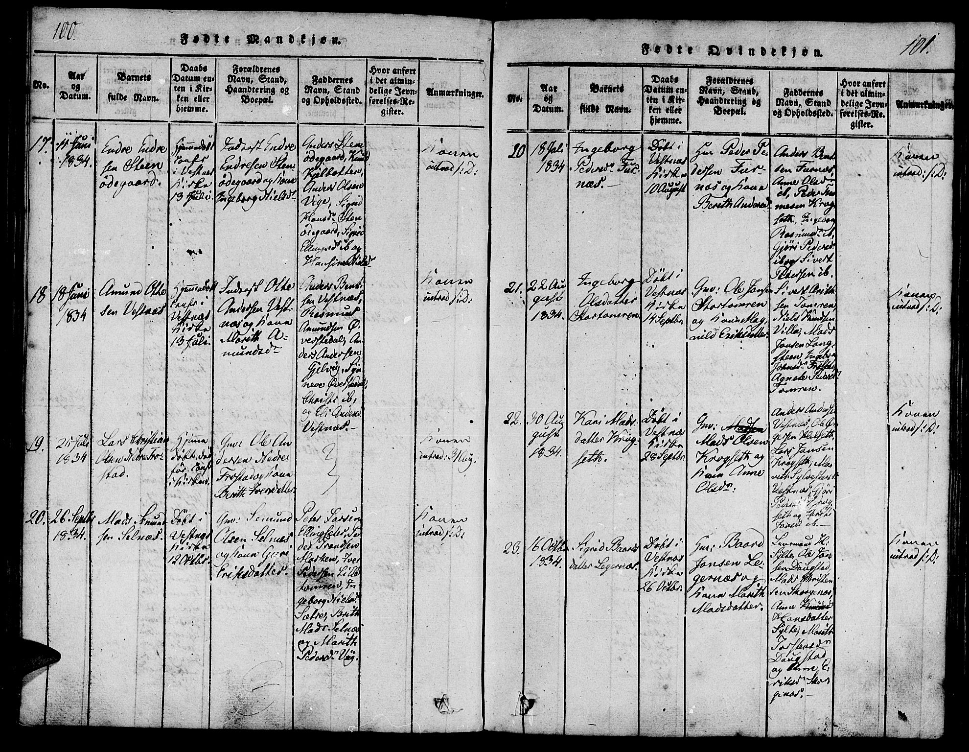 Ministerialprotokoller, klokkerbøker og fødselsregistre - Møre og Romsdal, AV/SAT-A-1454/539/L0528: Parish register (official) no. 539A01, 1818-1847, p. 100-101