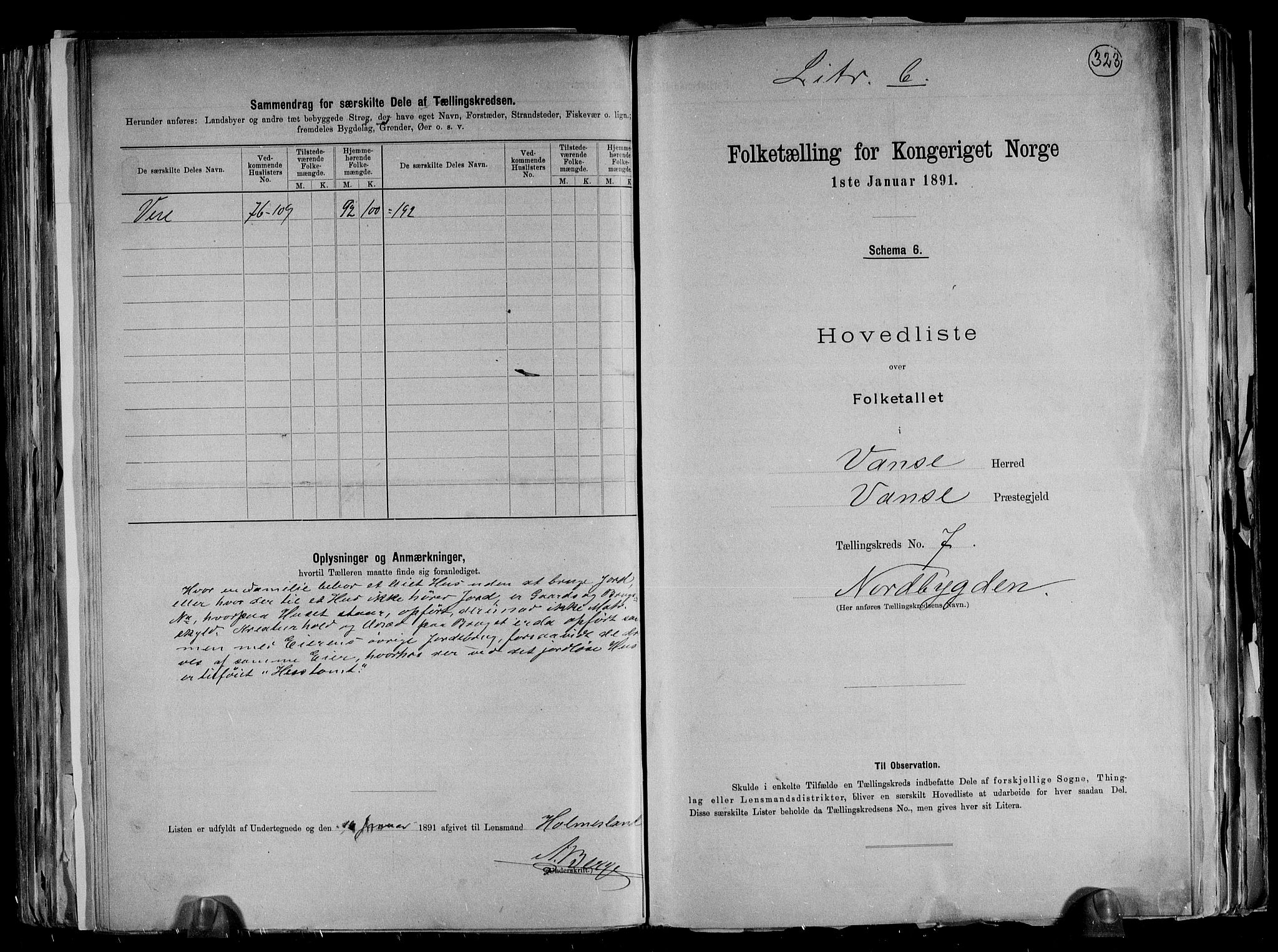 RA, 1891 census for 1041 Vanse, 1891, p. 30