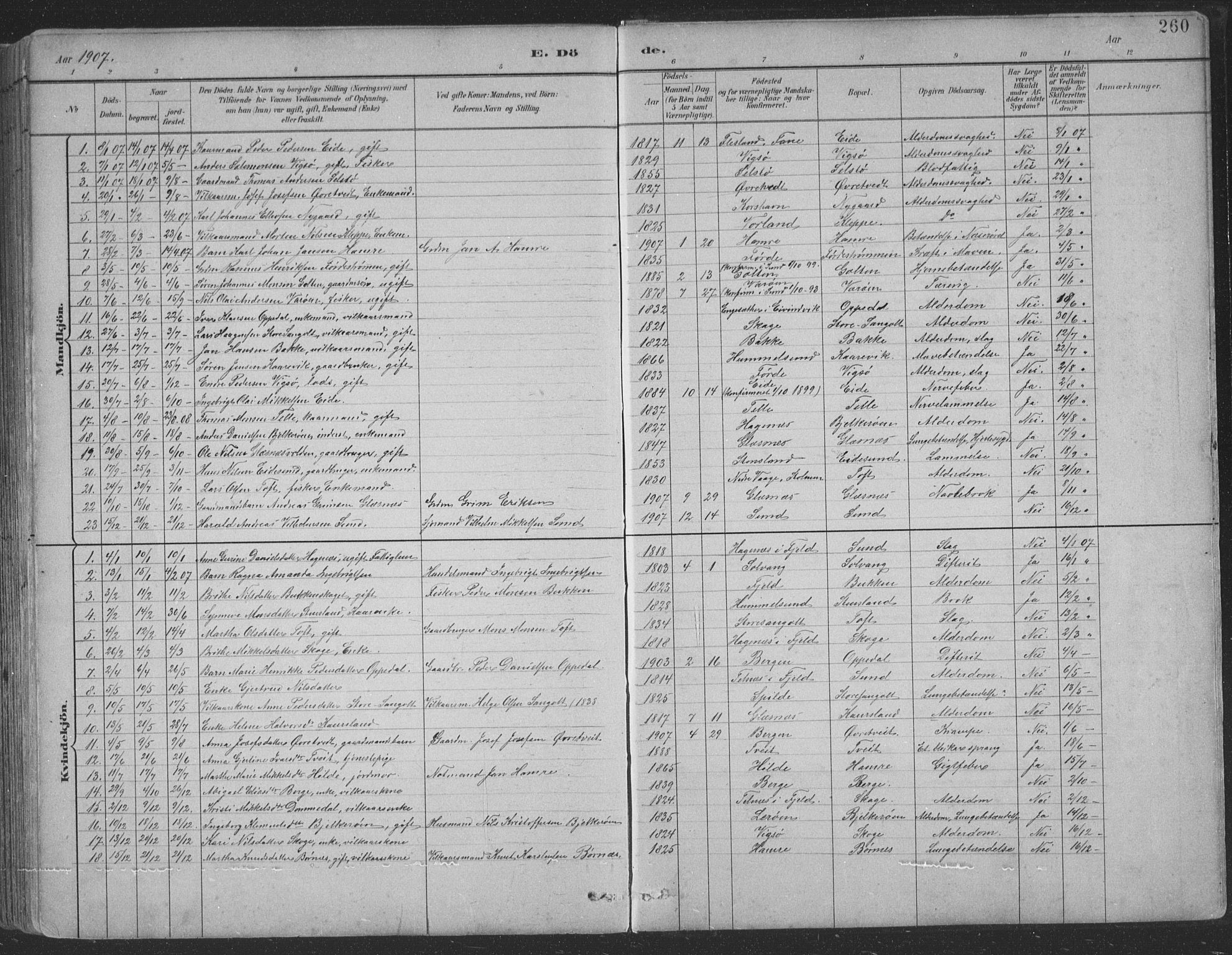 Sund sokneprestembete, SAB/A-99930: Parish register (copy) no. B 3, 1882-1911, p. 260