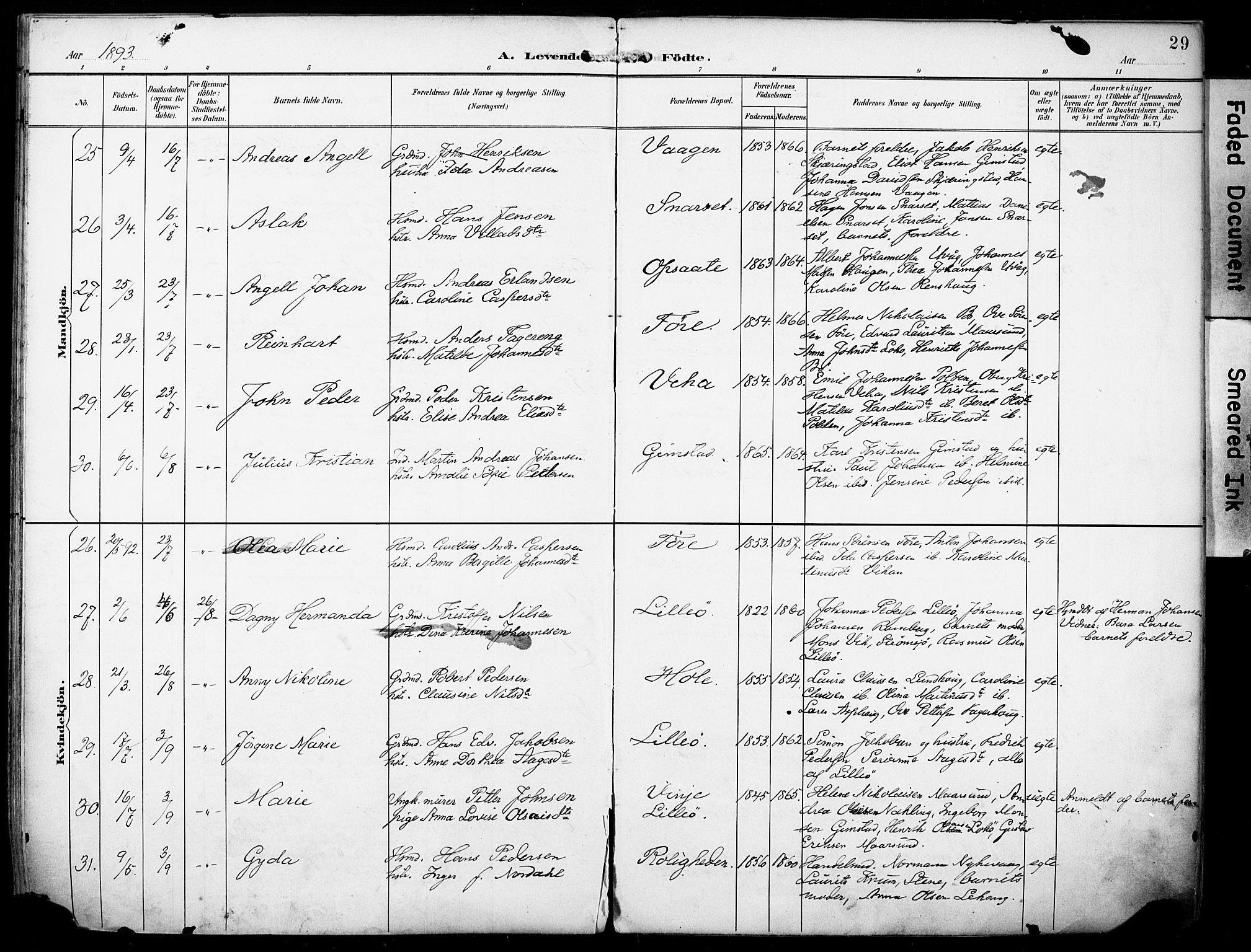 Ministerialprotokoller, klokkerbøker og fødselsregistre - Nordland, AV/SAT-A-1459/891/L1303: Parish register (official) no. 891A08, 1891-1894, p. 29